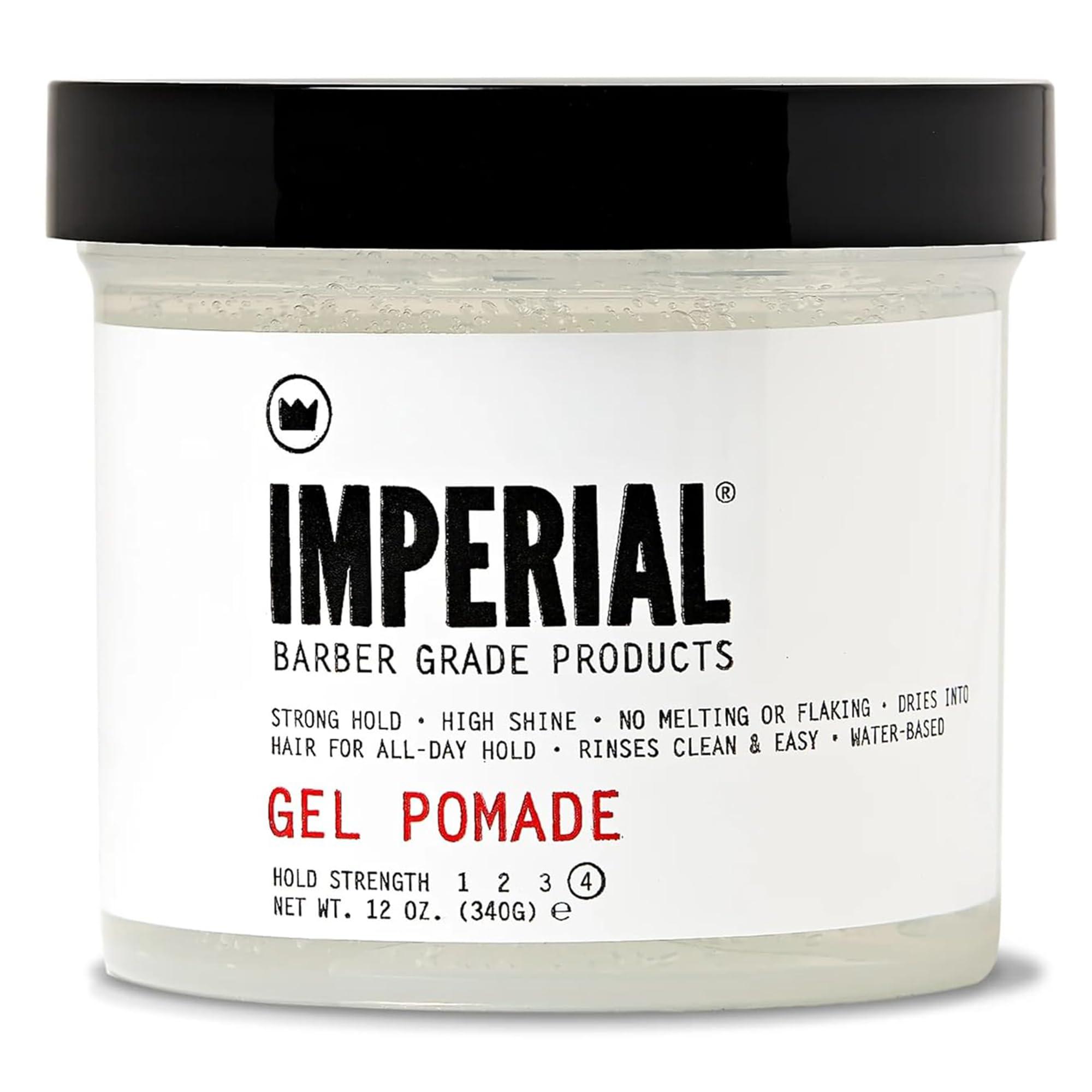 Imperial Barber Imperial Barber Grade Gel Pomade - All Day Strong Hold, No Flaking, Water Based, Reactivatable - Natural Men\'s Hair Styling Product 12oz