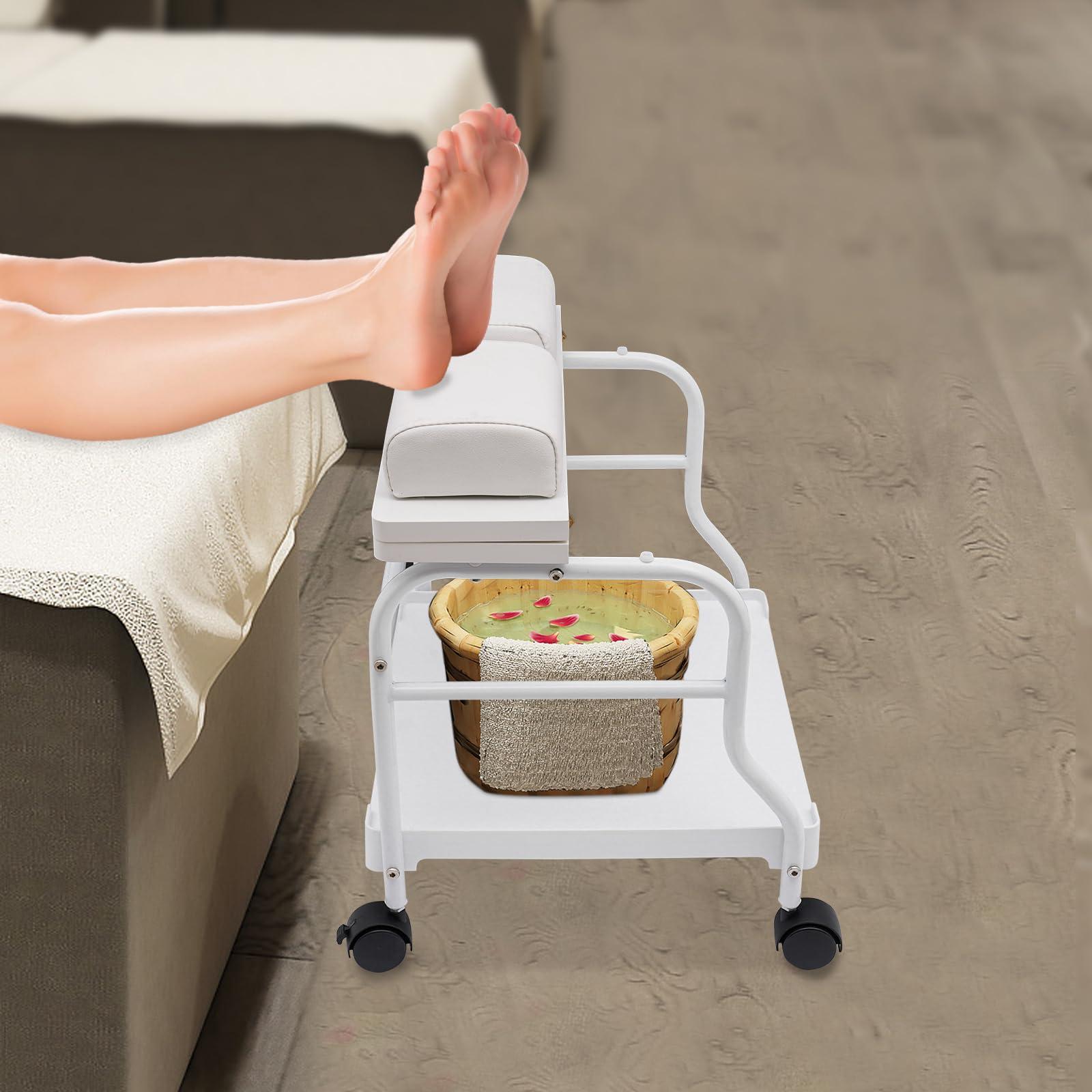 MhdunueSK MhdunueSK Foot Bath Spa Portable Trolley Cart for Foot Rest,Beauty Salon Nail Trolley Cart for Foot Rest Pedicure Manicure Furniture Massage Table Salon Supplies,with Wheels (White)