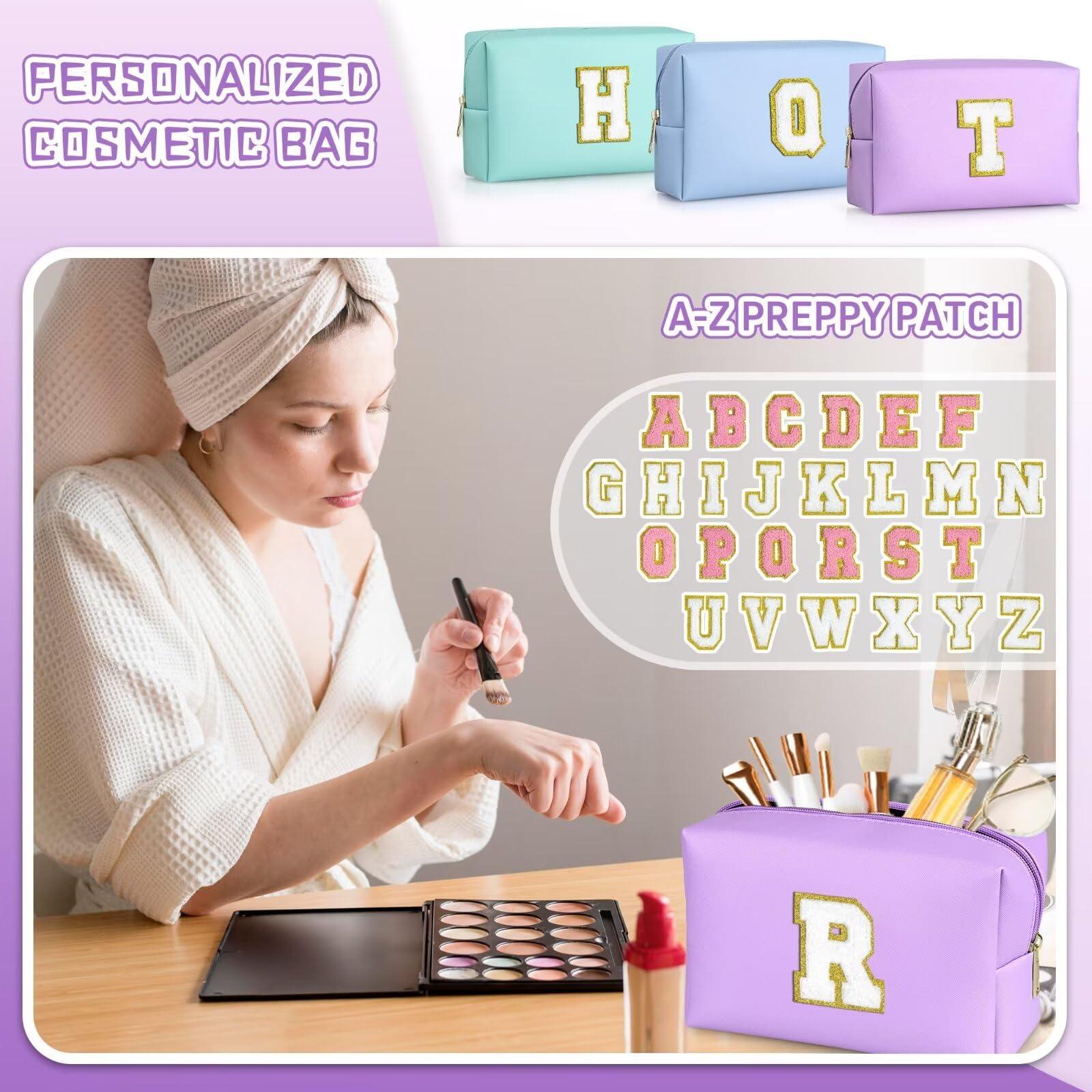 TOPEAST TOPEAST Preppy Stuff Cute Makeup Bag Small Cosmetic Bag Travel Toiletry Bag, Personalized Birthday Wedding Gifts for Mom Teacher Friends Bridesmaids, Preppy Travel Stuff for Girls (Purple N)