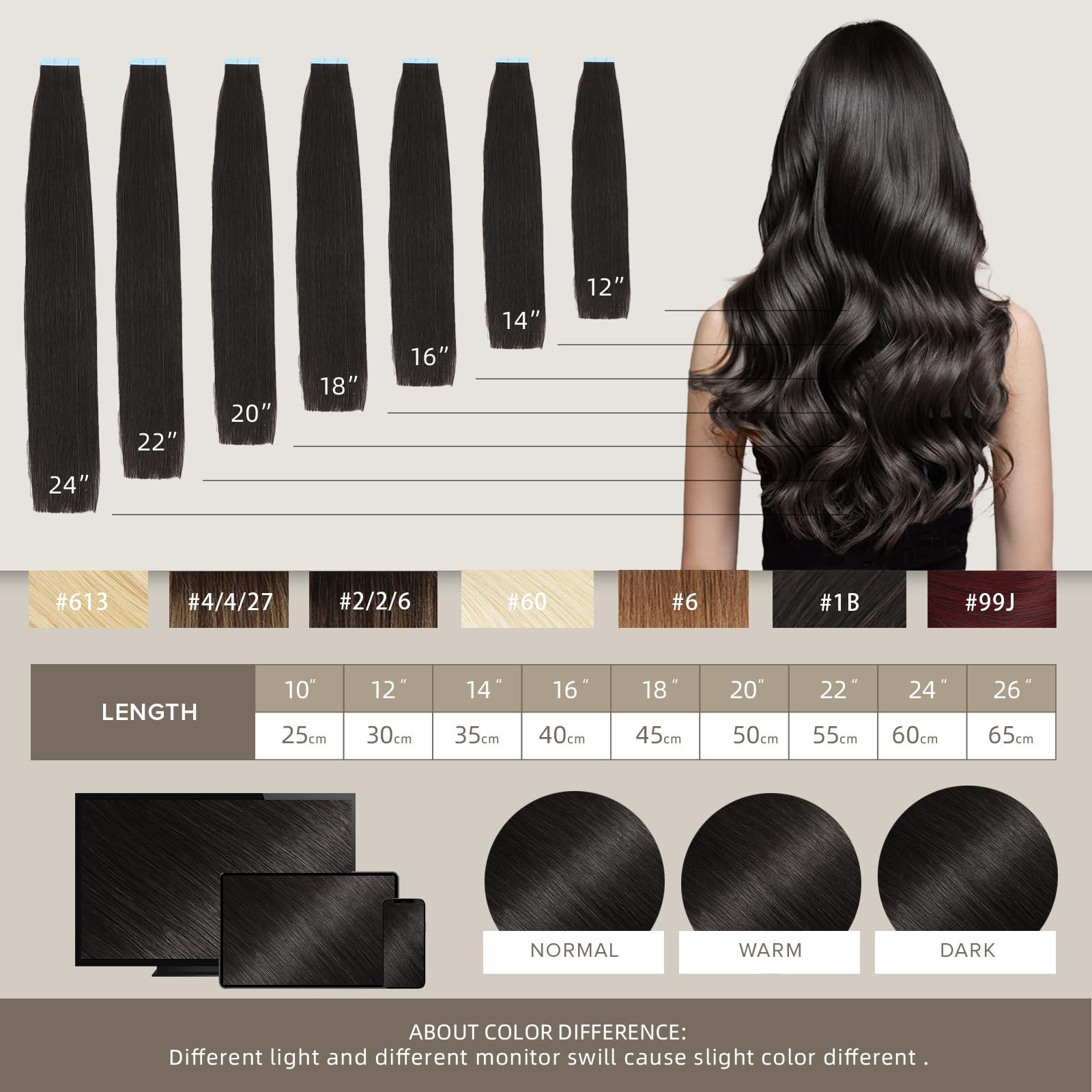 Mifes Mifes Tape in Hair Extensions Human Hair Natural Black #1B Human Hair Extensions Tape in Remy Straight Hair Extensions Invisible Skin Weft Soft Straight Hair 10pcs/25g 18 Inch