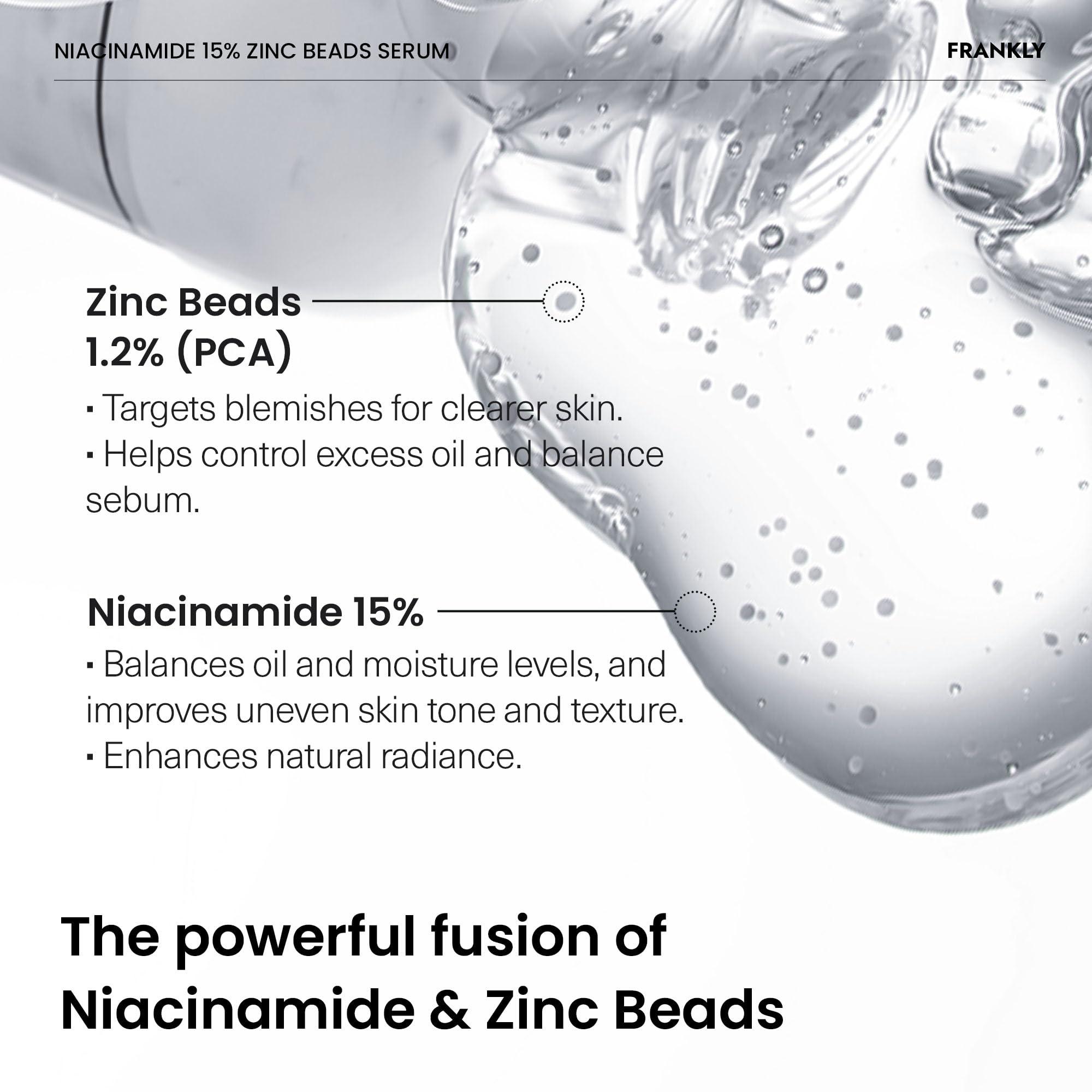FRANKLY FRANKLY Niacinamide 15% & Zinc Beads Serum: Acne & Dark Spots Care, Oil Control, Even Skin Texture & Glow | Vegan & Cruelty-Free | Non-Comedogenic All skin types Korean Skincare | 1.01 fl.oz