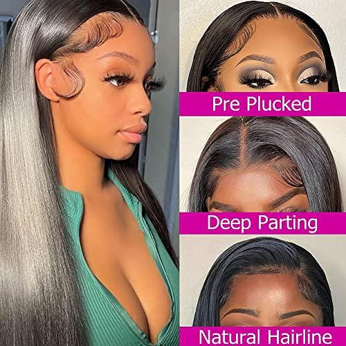 Mango girl Mango girl 13X4 Ear To Ear Lace Frontal Closure Straight Human Hair 100% Remy Brazilian Virgin Hair 150 Density HD Transparent Lace Frontal Closure Human Hair Natural Black Pre-Pulled Baby Hair (20 In