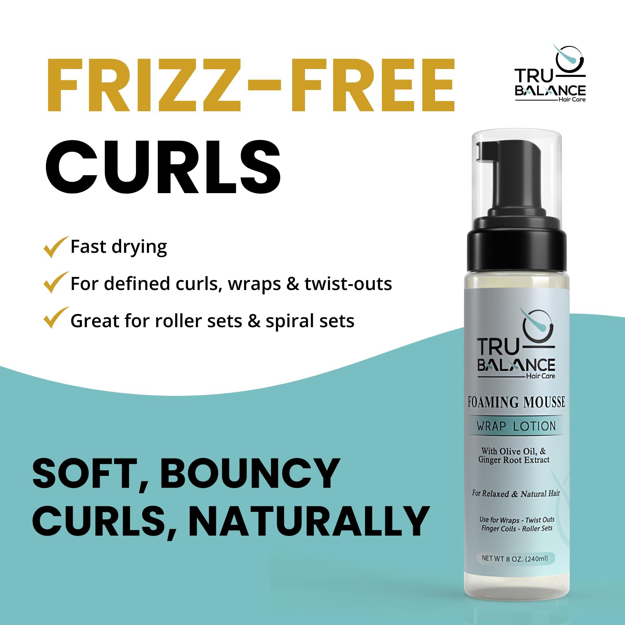 TRU-BALANCE TRU-BALANCE Foaming Mousse Wrap Lotion - Curly Hair Product w/Anti Frizz & Moisture Care Formula - Natural Curls Defining Foam - Hair Styling Products w/Olive Oil & Ginger Root Extract - 8 oz
