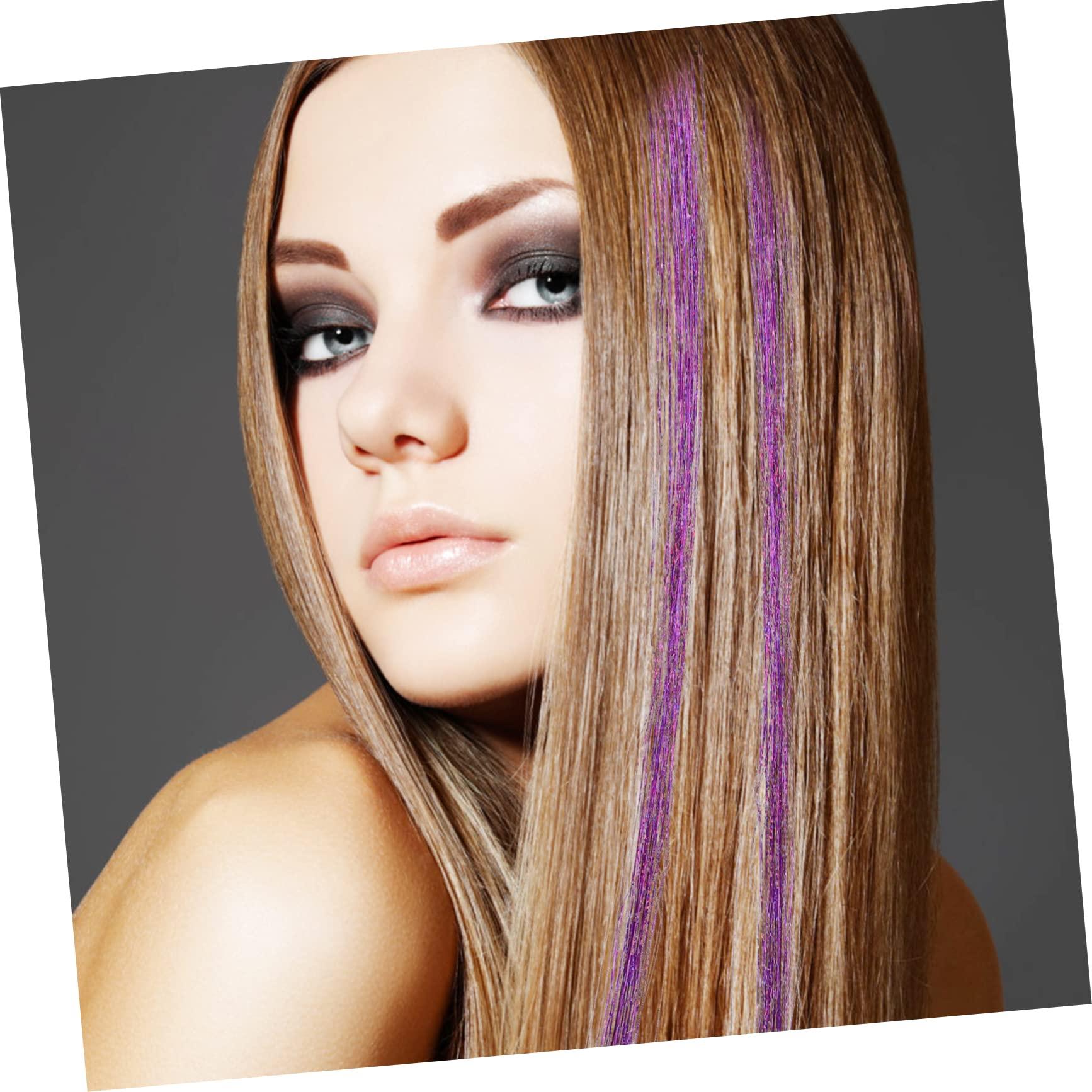 Beavorty Beavorty 30 pcs shiny wig piece hair tinsel kit for girls sparkly braiding hair glitter extensions hair glitter outfit tinsel hair extensions violets to stretch purple thread