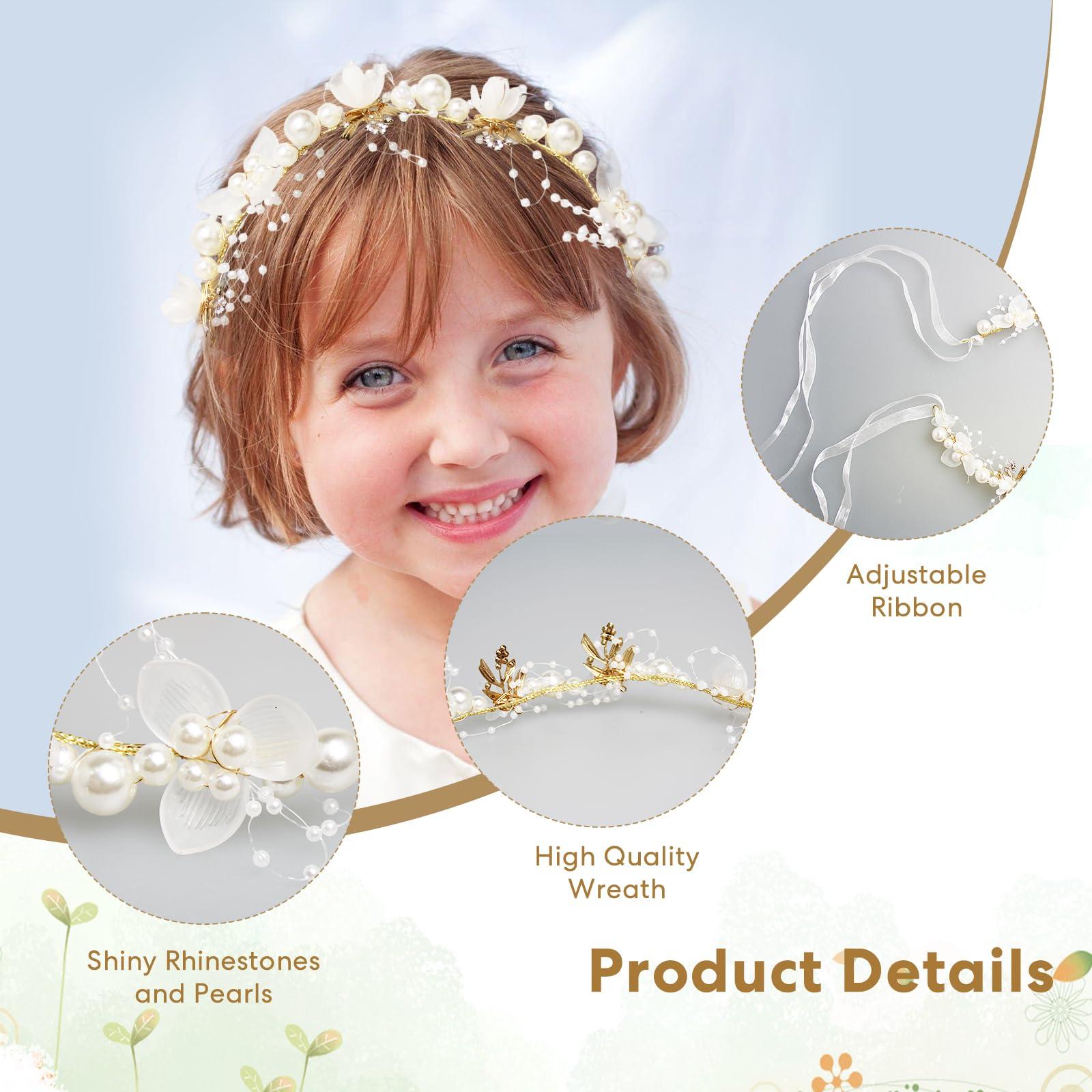 Sumotia Sumotia 3 Pcs Flower Girl Headpieces Headband Hair Accessory Pearl Princess Flower Crown for Birthday Party Prom Wedding Photography