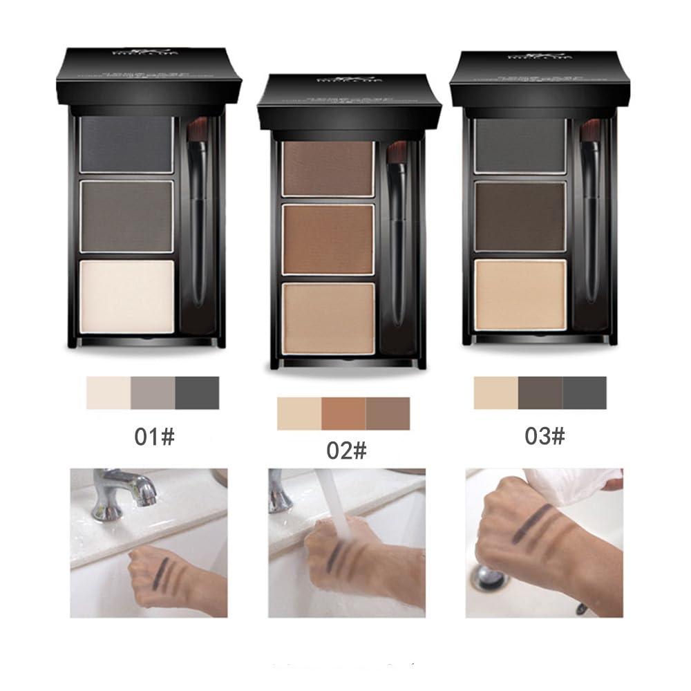 UOCK Eyebrow powder three-color brow disc waterproof eyebrow powder eyebrow makeup kit eyebrow filler to shape natural eyebrows (02# Brown, light brown, skin tone)