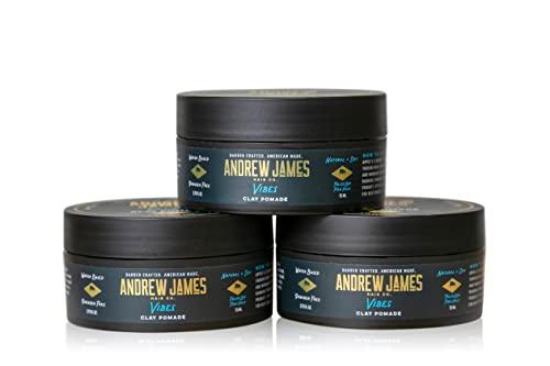 ANDREW JAMES ANDREW JAMES Clay Pomade 3-Pack | 2.75 Ounce Each | Natural Matte Finish | Firm Hold | Fuller Look | Sulfate Free | No Comb Needed To Style| Putty Texture | Hair Sculpting | Made In The USA