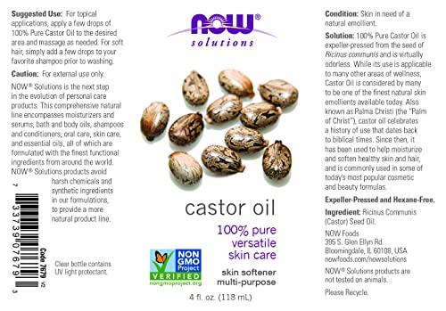 NOW NOW Solutions, Castor Oil, 100% Pure Versatile Skin Care, Multi-Purpose Skin Softener, 4-Ounce