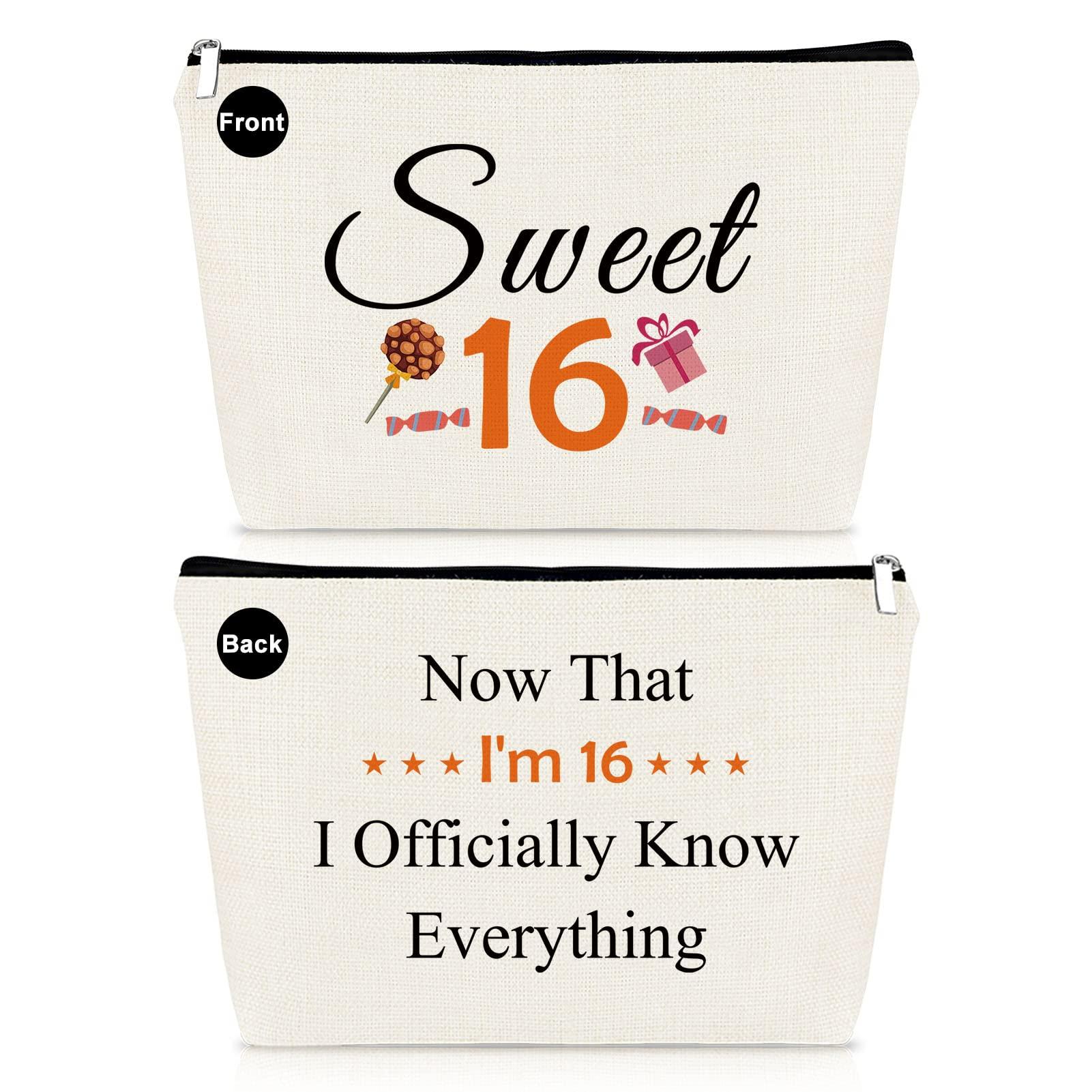 Mikela 16th Birthday Gifts for Girls Makeup Bag 16 Year Old Birthday Gifts Ideas Sweet 16 Gifts For Her Cosmetic Bag 16th Birthday Gift for Daughter Granddaughter Friends Sister Niece BFF Friendship Gifts