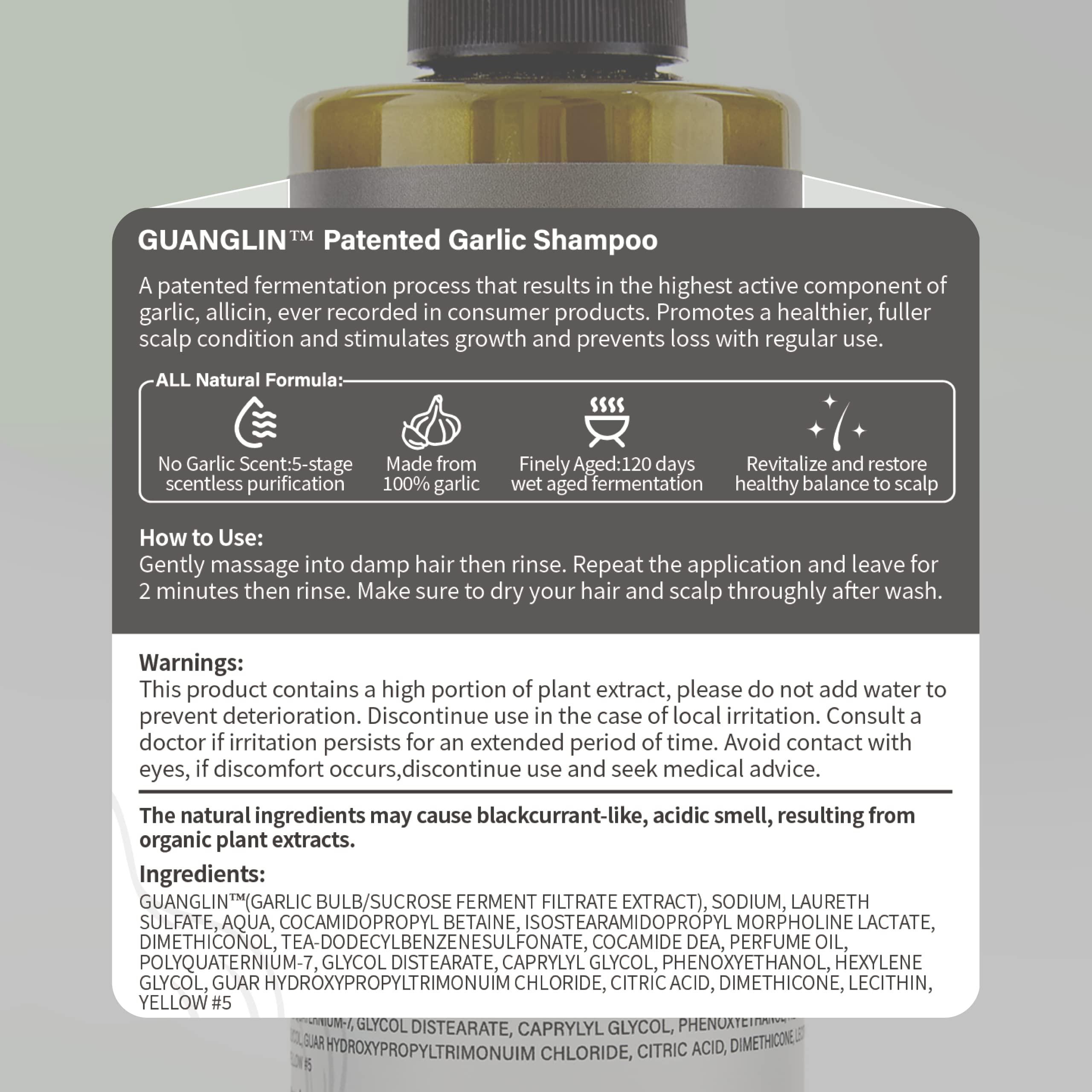CONTIN CONTIN Garlic Shampoo for Oily Sensitive Hair, Natural Scalp Treatment for Hair Loss and Hair Growth, Anti-Thinning and Anti-Dandruff for Thicker Fuller Hair, Follicle Clarifying, Roots Strengthening, Unscented Hair Care Products for Men and Women, 1