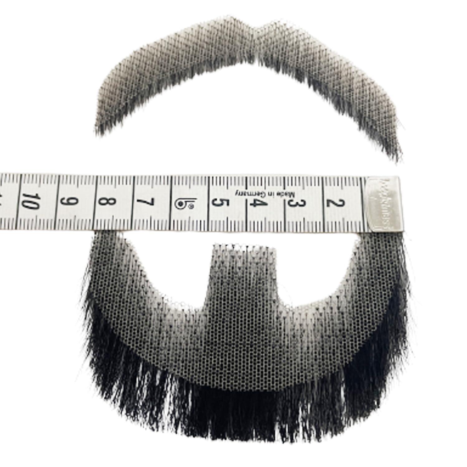 Voloria Voloria Fake Beard Human Hair Full Hand Tied Facial Hair Black Goatee False Beards Lace Invisible Fake FaceMustache for Entertainment Drama Party Costume Party (Style-1, Black)