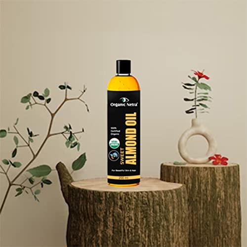 Organic Netra Organic Netra Sweet Almond Oil for Hair and Skin | Pure and Safe | Nourishes Dry and Dull Hair | Enrich with Vitamins and Minerals | Paraben Free | For All Skin Types - 6.76 Oz