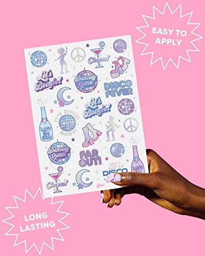 xo, Fetti xo, Fetti Disco Birthday Party Temporary Tattoos - 48 Iridescent Foil Pcs | Birthday Girl Party Decorations, Dancing Queen, 70s Groovy Party