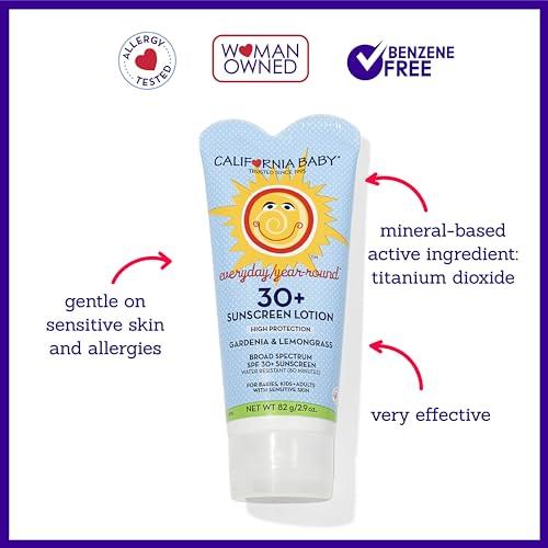 California Baby California Baby Everyday SPF 30+ Sunscreen | Broad Spectrum | Titanium Dioxide | Scented Mineral Sunscreen | Reef Safe Sunscreen | Hypoallergenic Physical Sunscreen | 82g / 2.9oz