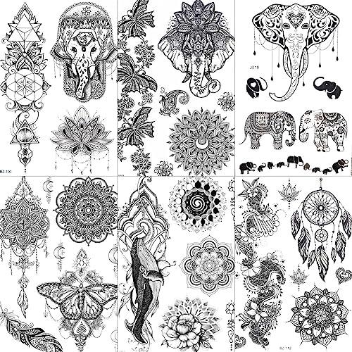 Generic Ganesha Elephant Black Henna Temporary Tattoo Sticker Mehndi Hamsa Hand Tatoo Waterproof Body Art Arm Tattoo Diy