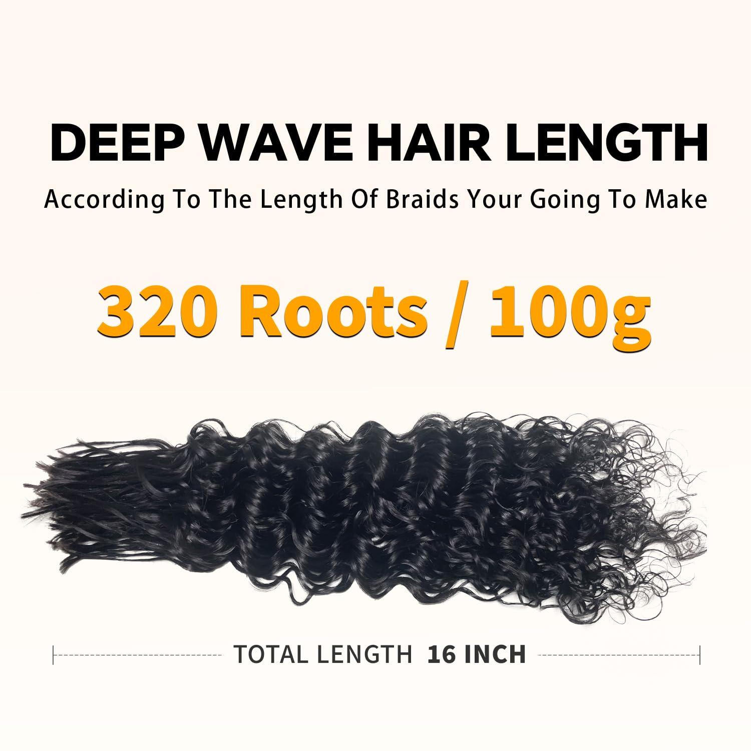 BLL Pre-Divided Deep Wave Human Braiding Hair for Boho Braids Bulk Hair Pre-streached Human Braiding Hair Deep Wave For Black Women (Natural Black, 16 Inch - 320 Roots)