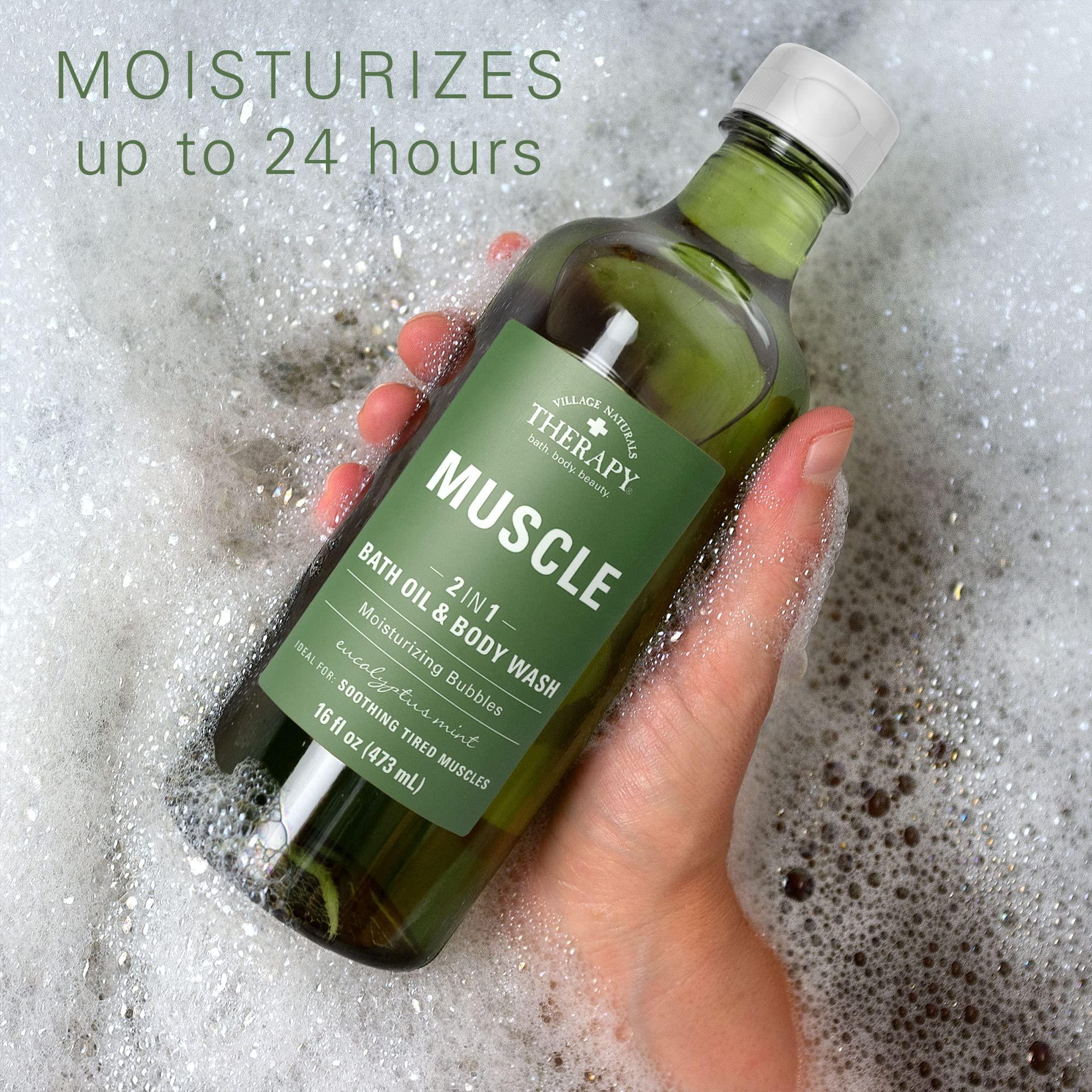 Village Naturals Therapy Village Naturals Therapy Muscle Foaming Bath Oil and Body Wash 16 oz. 2 pack, Green, 16 oz