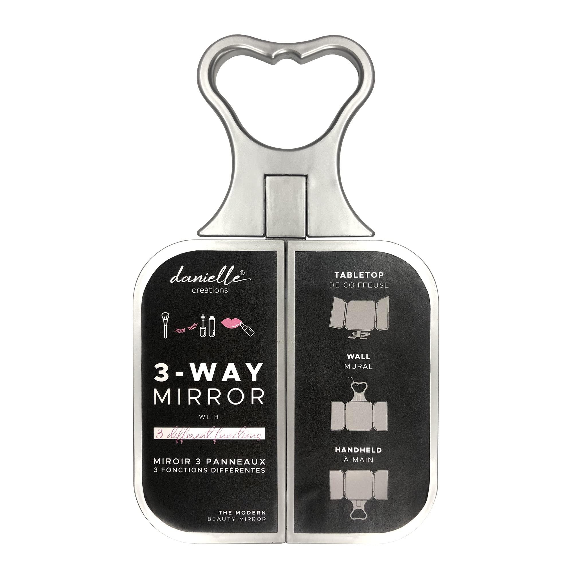 Danielle Danielle Creations 3-Way Foldable Travel Makeup Mirror with Built in Stand and Handle, Silver (Pack of 2)