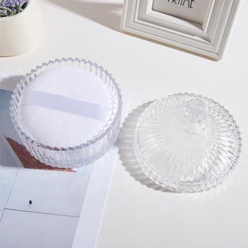 COSHINE COSHINE Extra Large Body Powder Puff Dish, Powder Puff Crystal Container, Body Puff Jar, Puff not Including