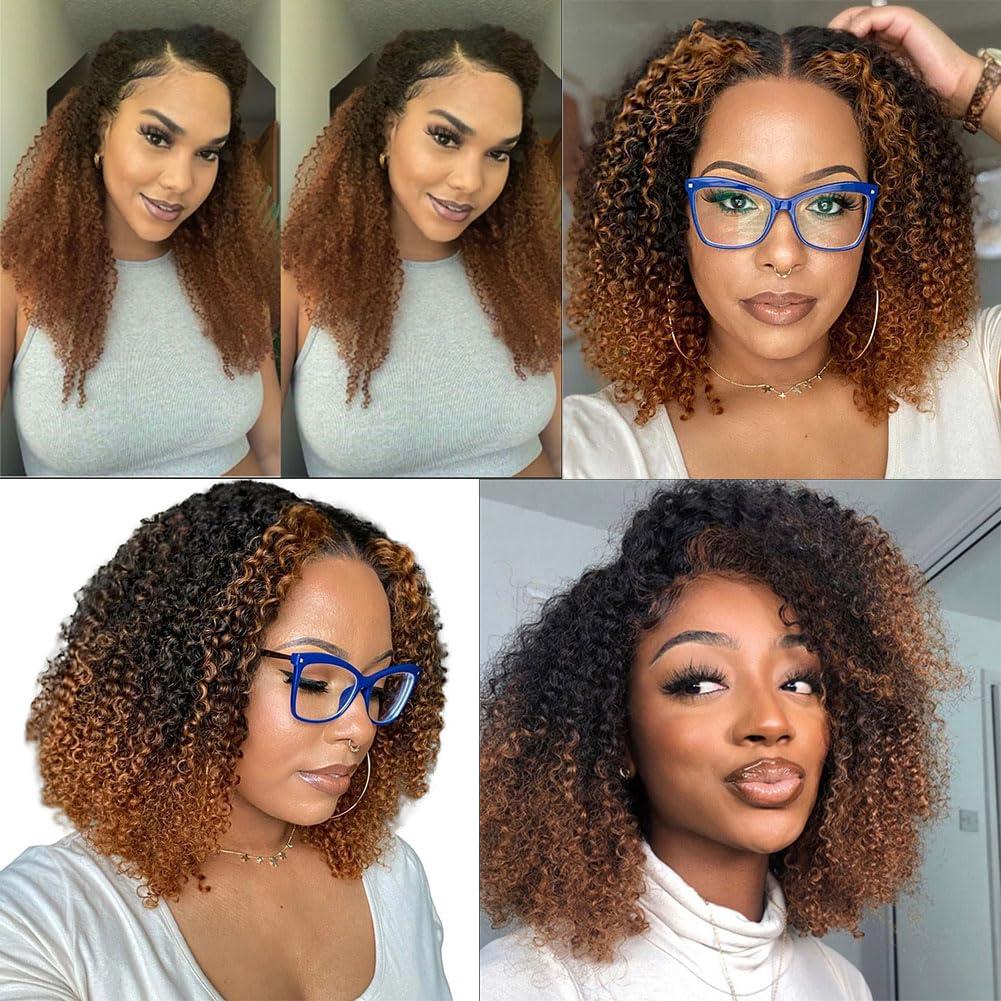 Kiss darling LASHES Ombr 1b/30 Afro Kinkys Curly Hair Extensions Clip In Natural Hair 4B 4C Kinky Curly Clip Ins Hair Extensions Human Hair For Women 2 Tone Auburn Brown #1b/30 8Inch