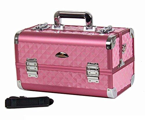 SHANY SHANY Premier Fantasy Professional Makeup Train Case Cosmetic Box Portable Makeup Case Organizer Jewelry storage with Locks, 3 Trays, Makeup Brush Holder and Cosmetics Mirror - Pink Diamond