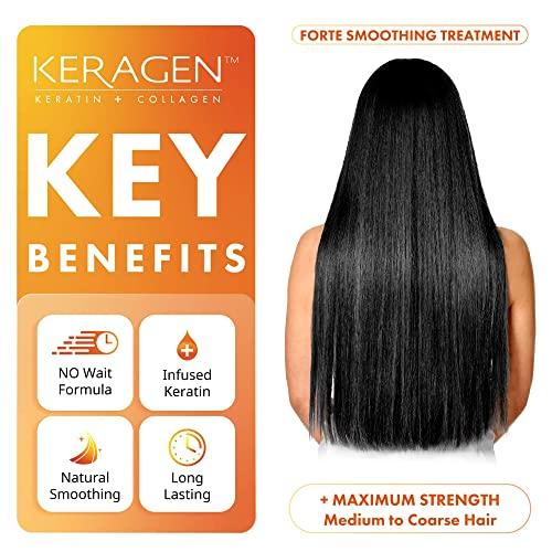 KERAGEN KERAGEN - Brazilian Keratin Smoothing Treatment, Blowout Straightening System for Dry and Damaged Hair - Forte, Sulfate Free - Eliminates Curls and Frizz, Medium to Coarse Hair (2 Oz)