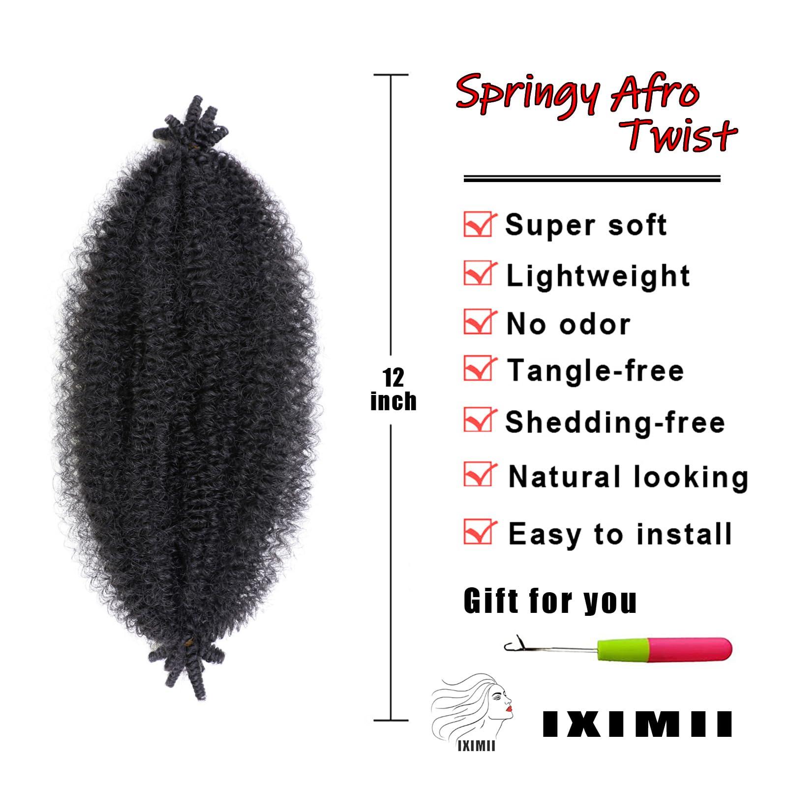 IXIMII IXIMII 6 Packs #1B Springy Afro Twist Hair 12 Inch Pre-Separated Marely Twist Braiding Hair Soft Natural Black Crochet Spring Twist Synthetic Hair Extensions for Women