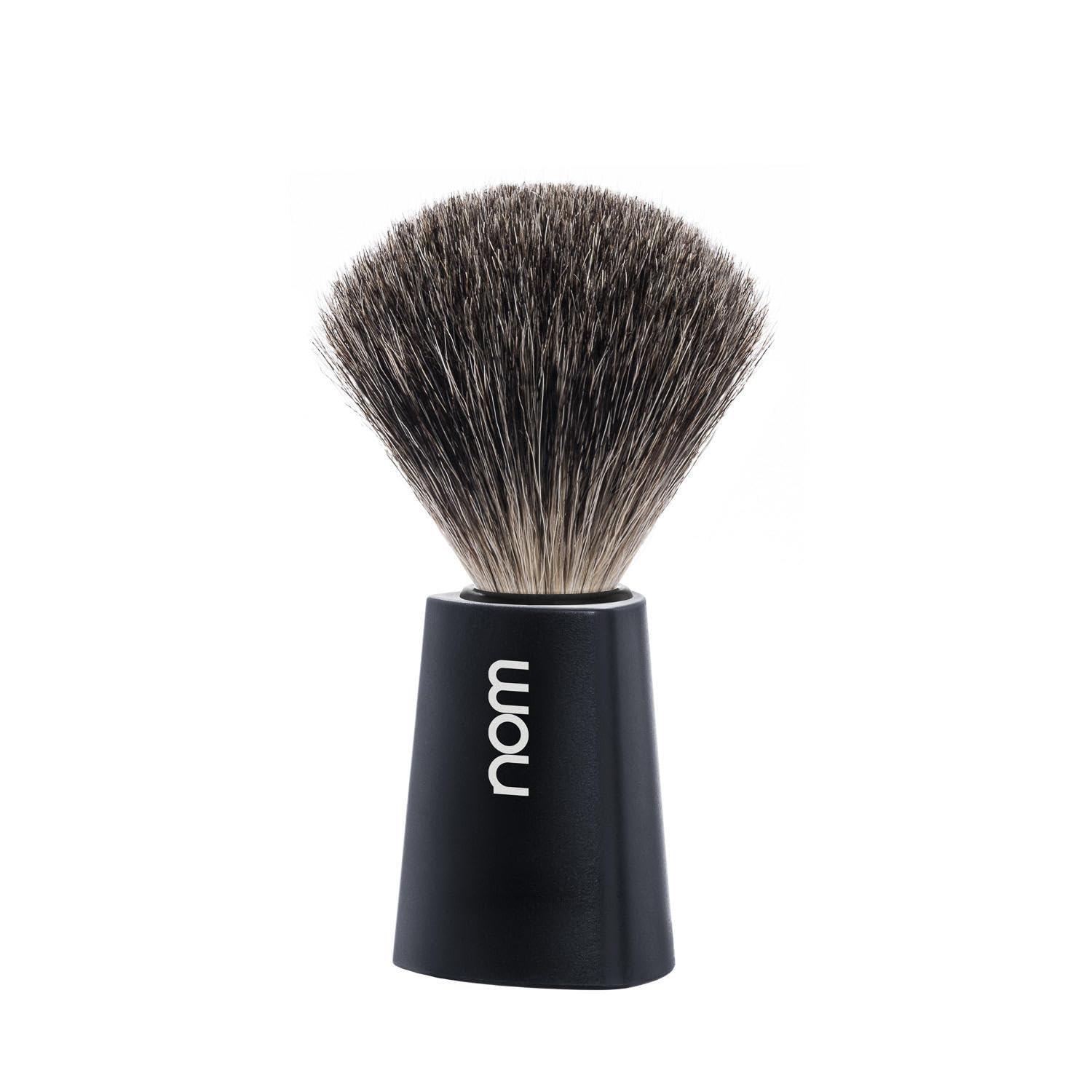 NOM NOM Carl shaving brush | Pure Badger Shave Brush for Shaving soaps and creams | exfoliating shaving brush | Black handle