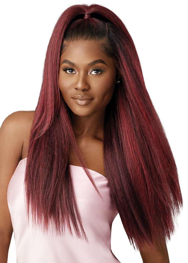 Outre Outre Airtied 100% Fully Hand-Tied Wig - Human Hair Blend - Perm Yaki 26\" (DR4/TIRAMISU)