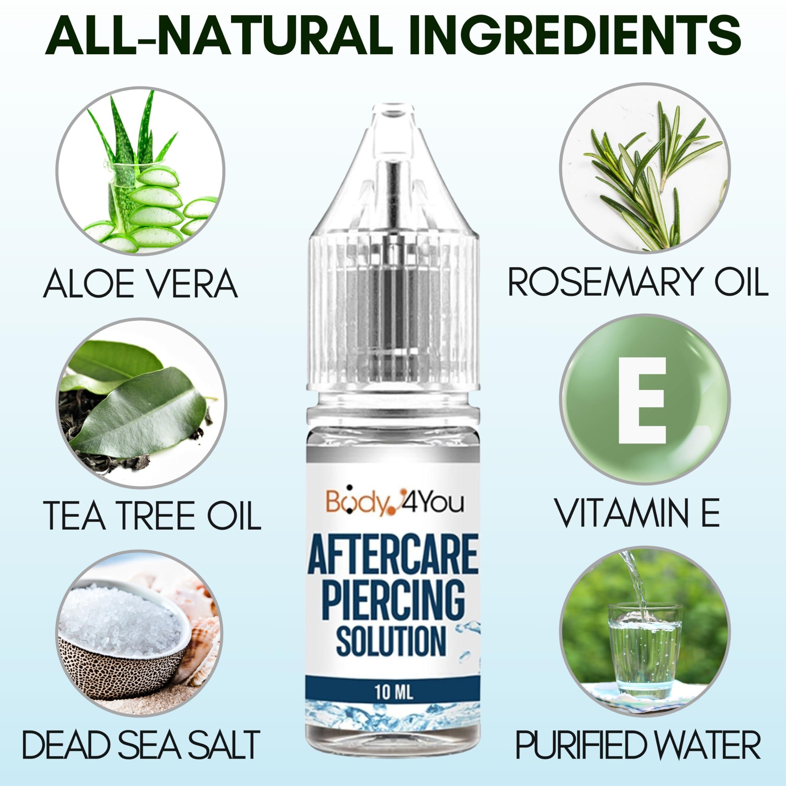 BodyJ4You BodyJ4You Piercing Aftercare Drops - Saline Solution Natural Keloid Bump Removal - Ear Piercing Cleaner Nose Septum Belly Button Cartilage - Tea Tree Oil Sea Salt Aloe Rosemary - 2 x 0.33 Fl Oz