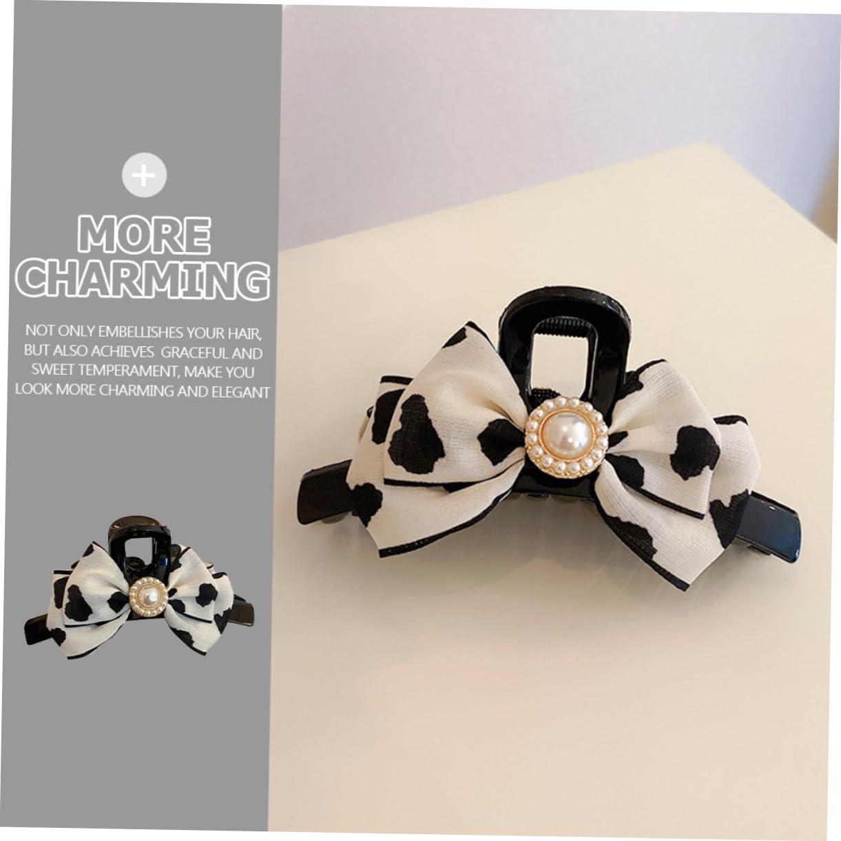CIMAXIC Pearl Cow Print Hair Bow Claw Clip Stylish Hair Teeth Clamp for Women and for Ponytails and Everyday Hair Accessories