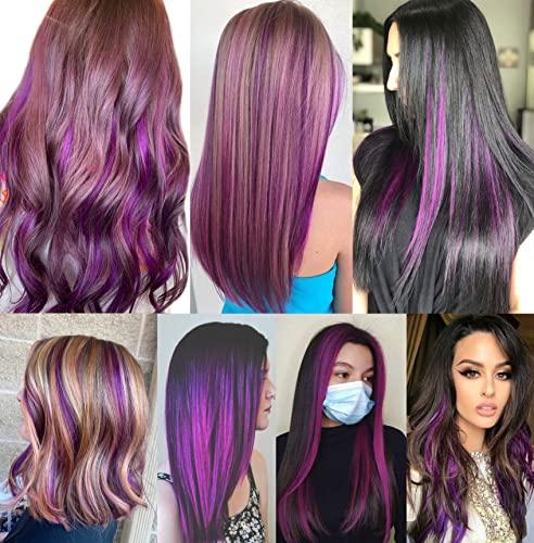Rhyme Rhyme 9PCS 21" Colored Clip in Hair Extensions Purple Hair Extensions for Kids Girls Clip in Purple Hair Clips Hair Extensions for Kids Party Highlights Purple hair (Purple)