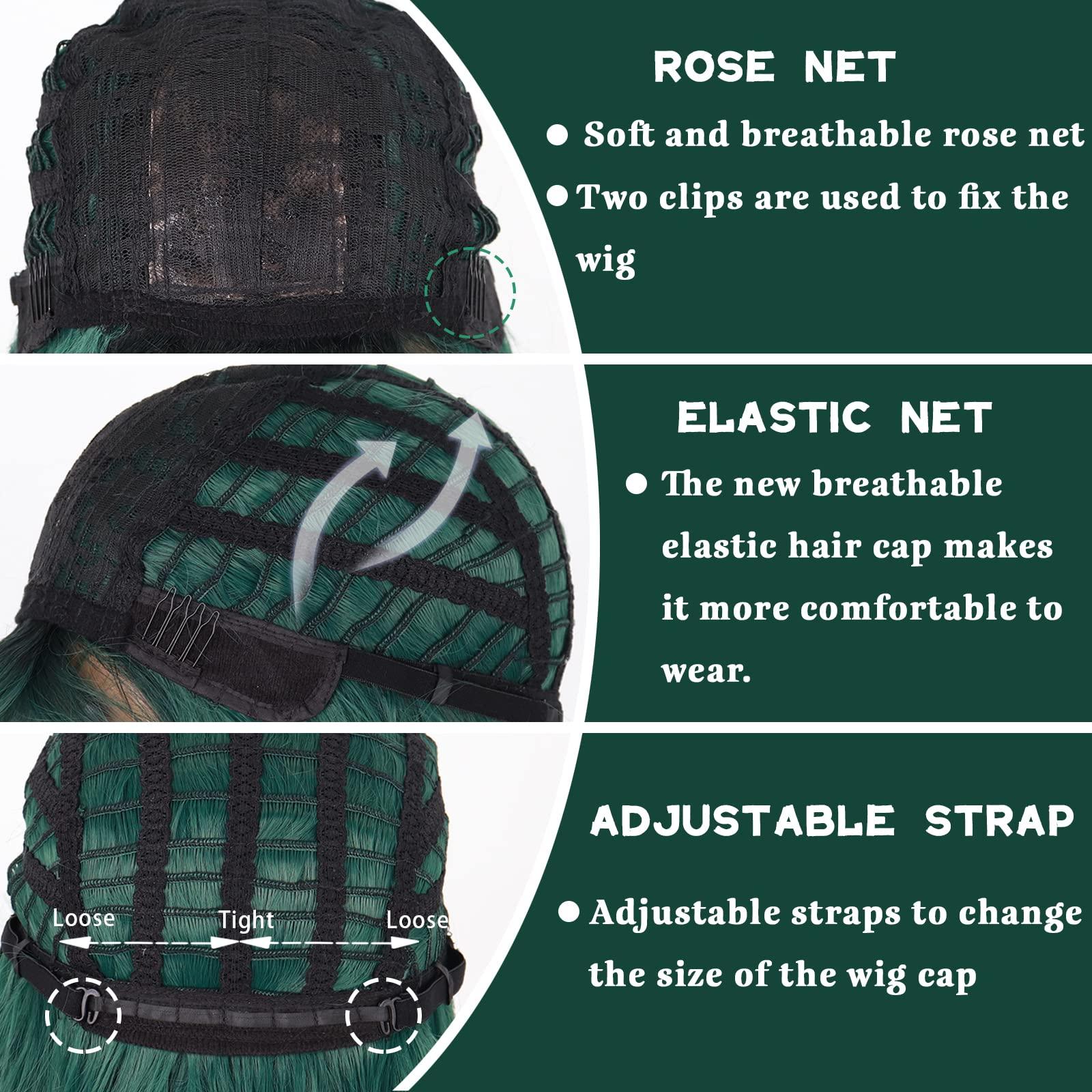 MERISIHAIR MERISIHAIR Long Dark Green Wig with Bangs,Ombre Curly Green Wig for Women,Long Dark Green Cosplay Wig Synthetic Natural Looking for Daily and Party