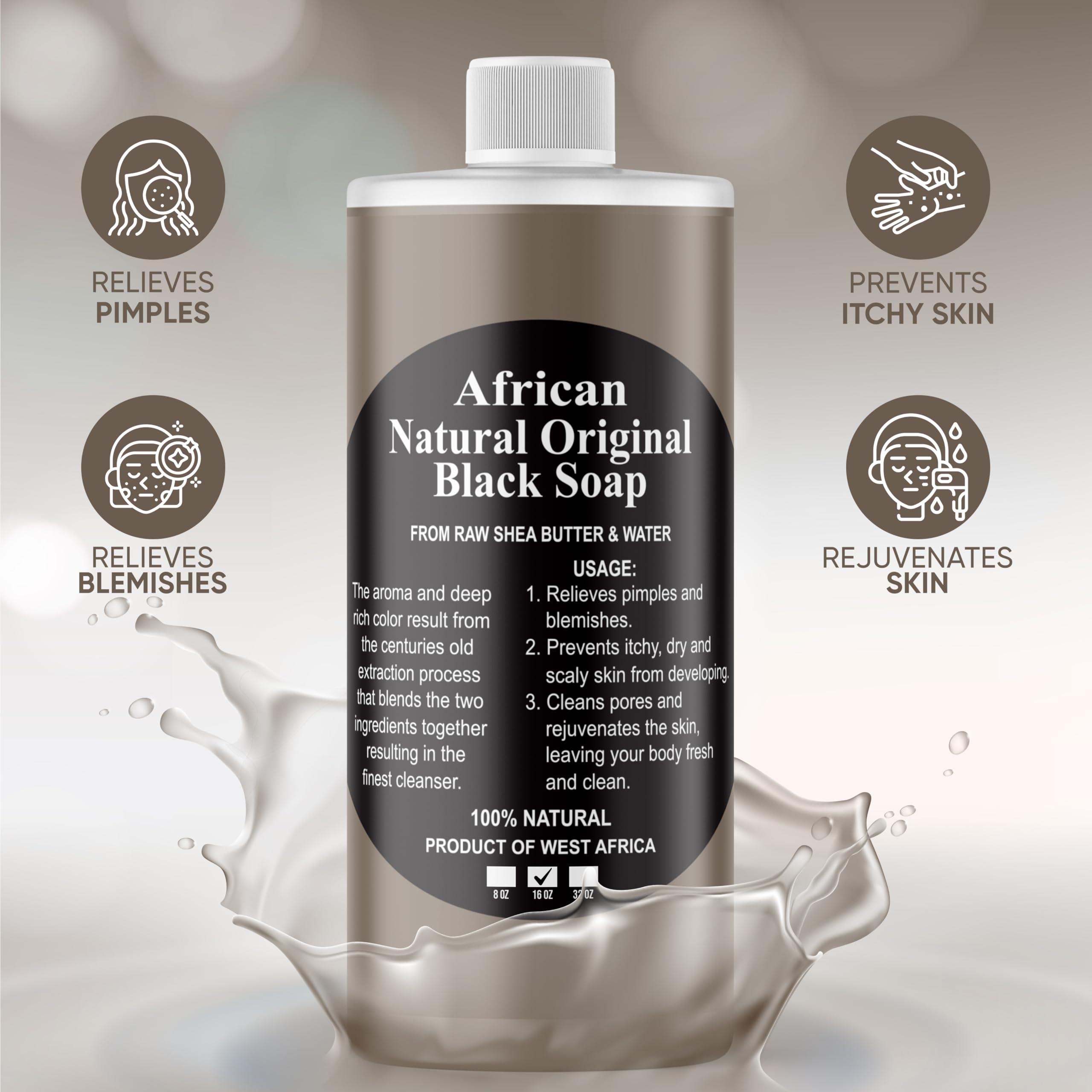 HERBOGANIC HERBOGANIC African Black Soap Liquid, Paste & Soap Bar,100% Raw Pure Natural From Ghana Face & Body Wash Supports Moisturizing,Dry Skin, Scars and Dark Spots (16 Oz Each)