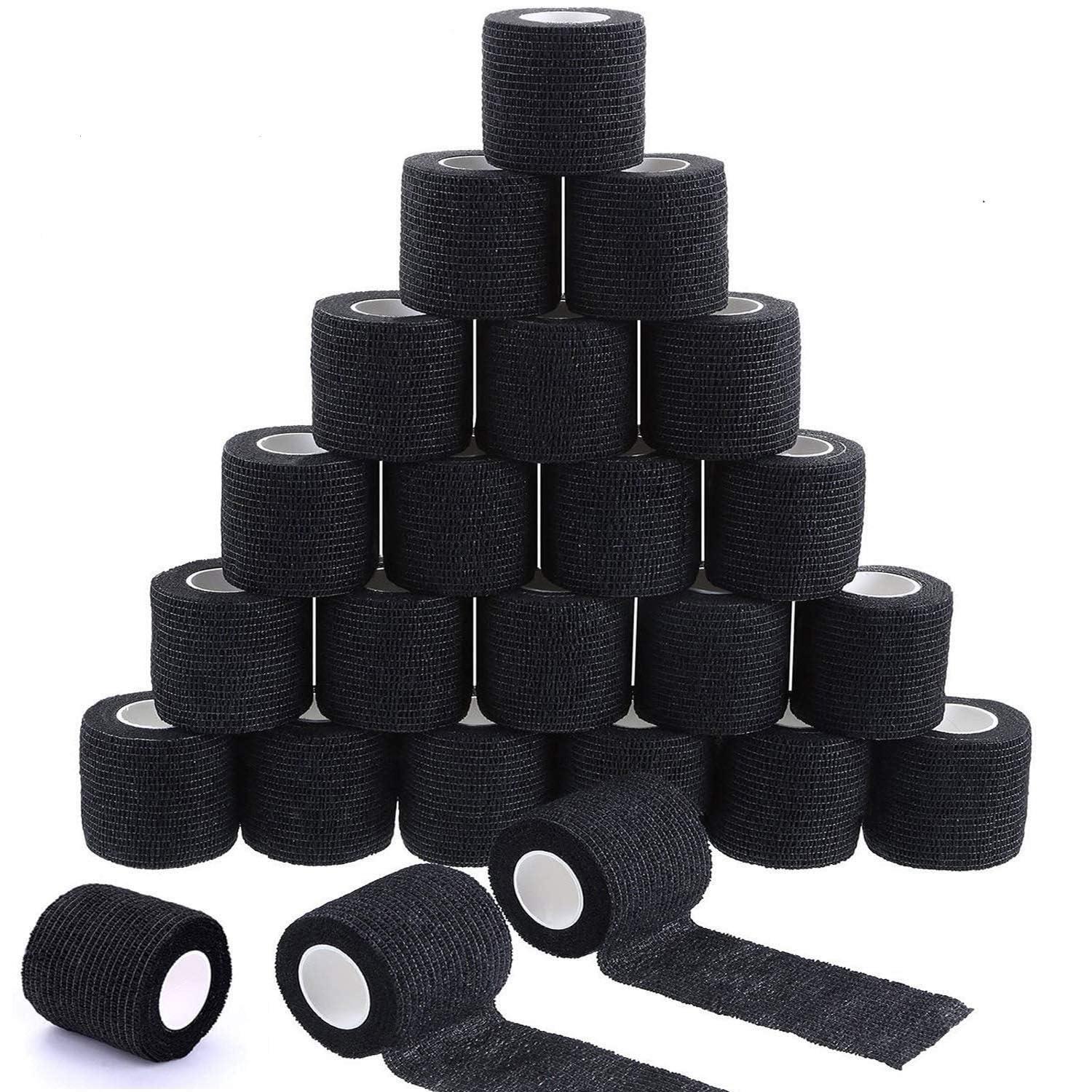 Jconly Jconly Tattoo Grip Tape Cover - 24PCS Self Adhesive Bandage Wrap, 2" X 5 Yards Black Athletic Tape,Ankle Tape, Cohesive Bandage Wrap