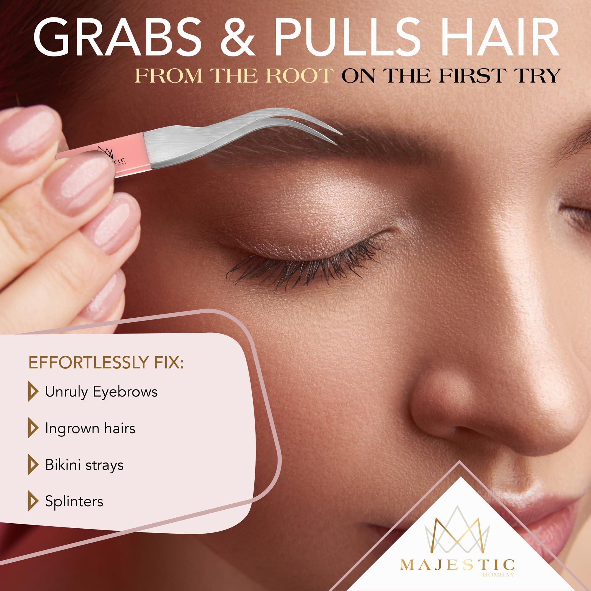 Majestic Bombay Surgical Tweezers for Ingrown Hair - Precision Sharp Needle Nose Pointed Tweezers for Splinters, Ticks & Glass Removal - Best for Eyebrow Hair, Facial Hair Removal (Light Pink)