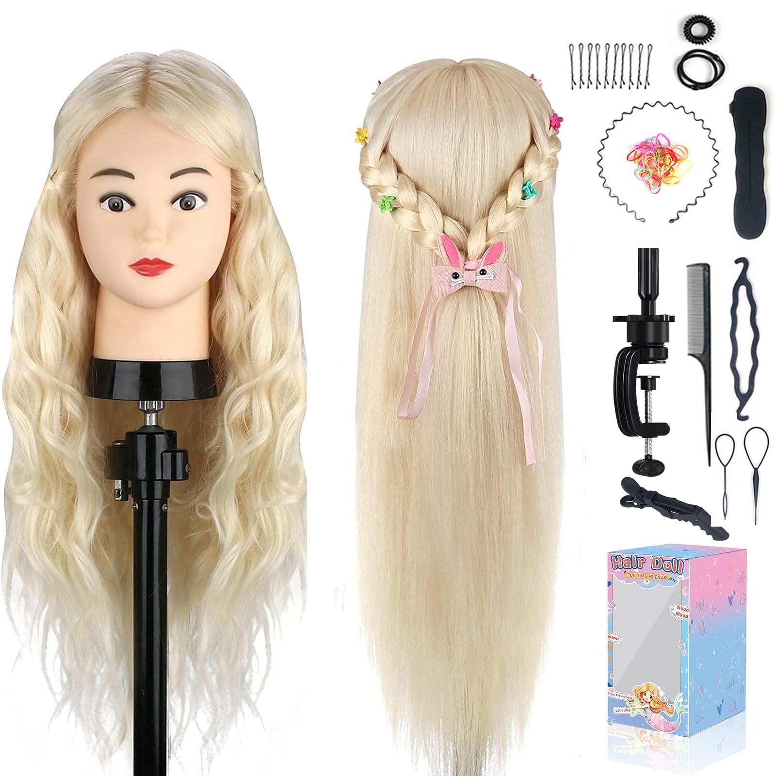 Beauty Star Mannequin Head with 80 Real Human Hair Doll Head for Hair Styling Cosmetology Training Manikin Practice Head with Clamp Stand and Braiding Kit Suitable for Straightening Curling