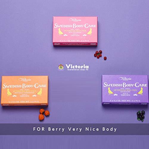 VICTORIA SOAPS OF SWEDEN VICTORIA SOAPS OF SWEDEN Swedish Body Care Shea Butter Soap, Honey and Bilberry, 4 CT with Disposable Body Shower Sponge 2 CT