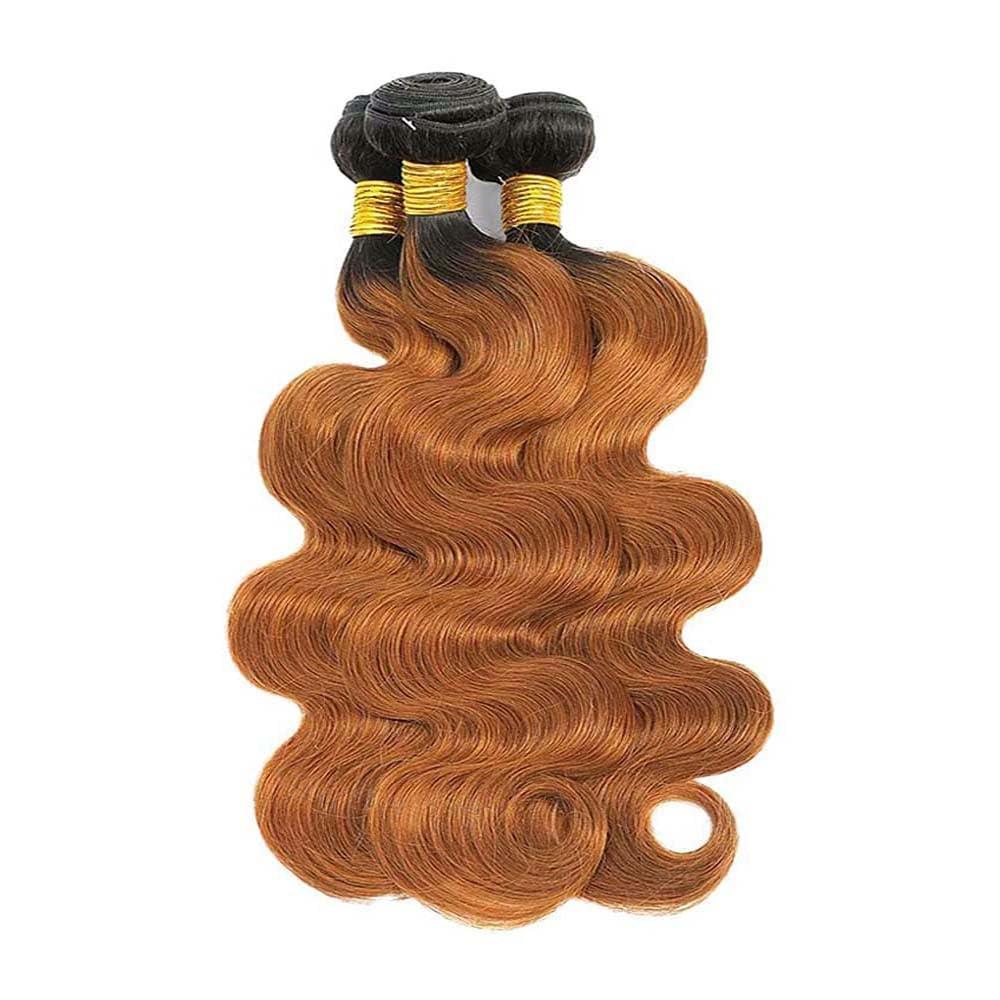 Niciitysi 26 28 30 inch Brown Human Hair Bundles 1B30 Brown Body Wave Bundles Two Tone Brazilan Black Root To Brown Bundles Human Hair Weave Virgin Remy Hair Extensions Double Weft 1B/30 Bundles Human Hair