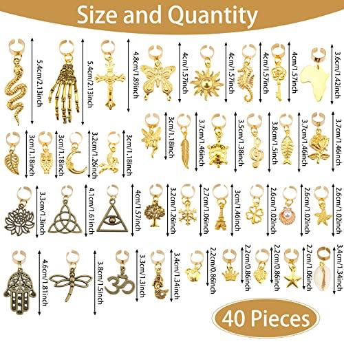 JALANCY 40 Pcs Locs Hair Jewelry Braids Hair Clips Adjustable Hair Cuffs African Style Dreadlocks Hair Beads Butterfly Shell DIY Hair Pendant Charms Hair Decoration for Locs Accessories (Gold and Bronze)