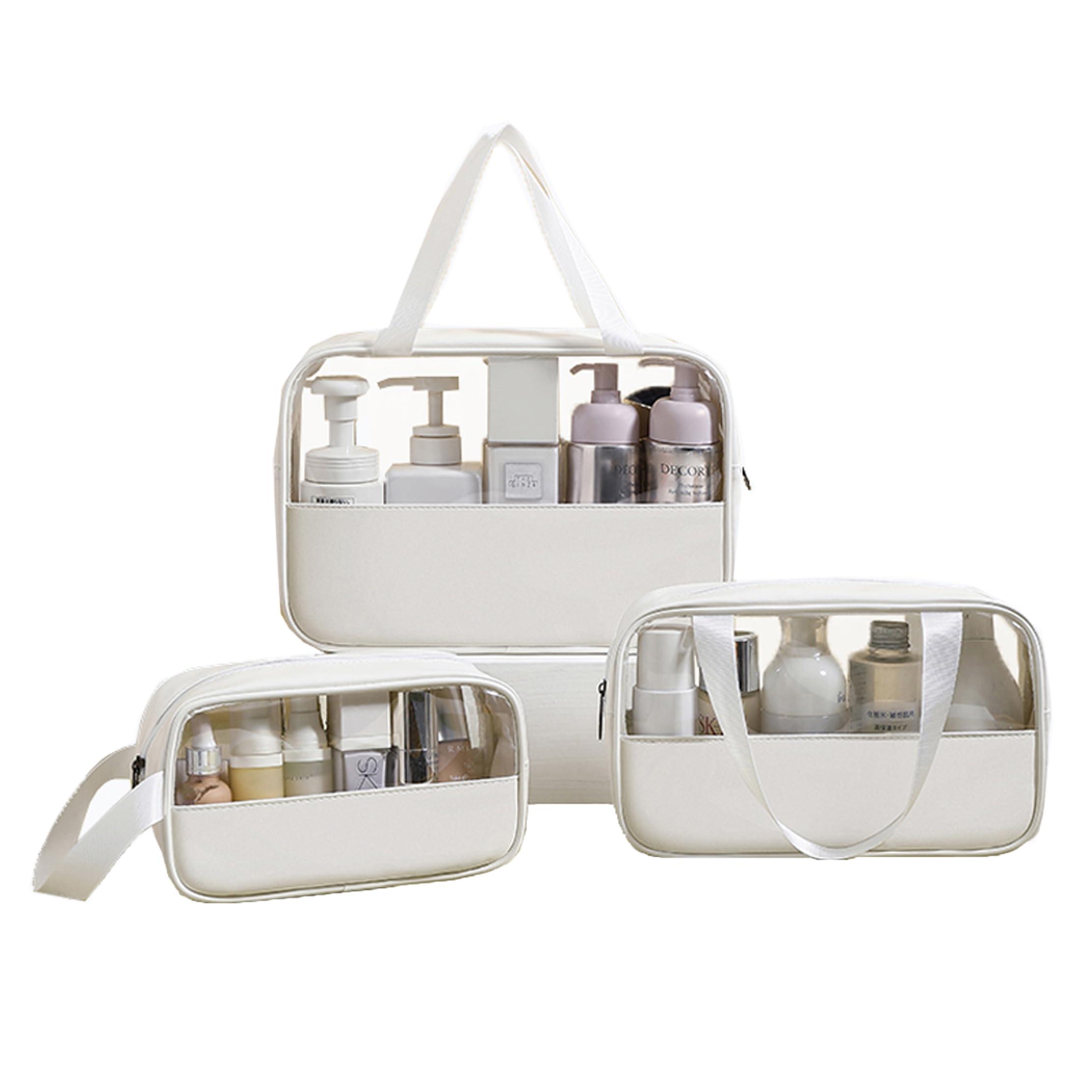 nmbaobei nmbaobei White 3-piece clear makeup bag, waterproof travel makeup bag for makeup and toiletries
