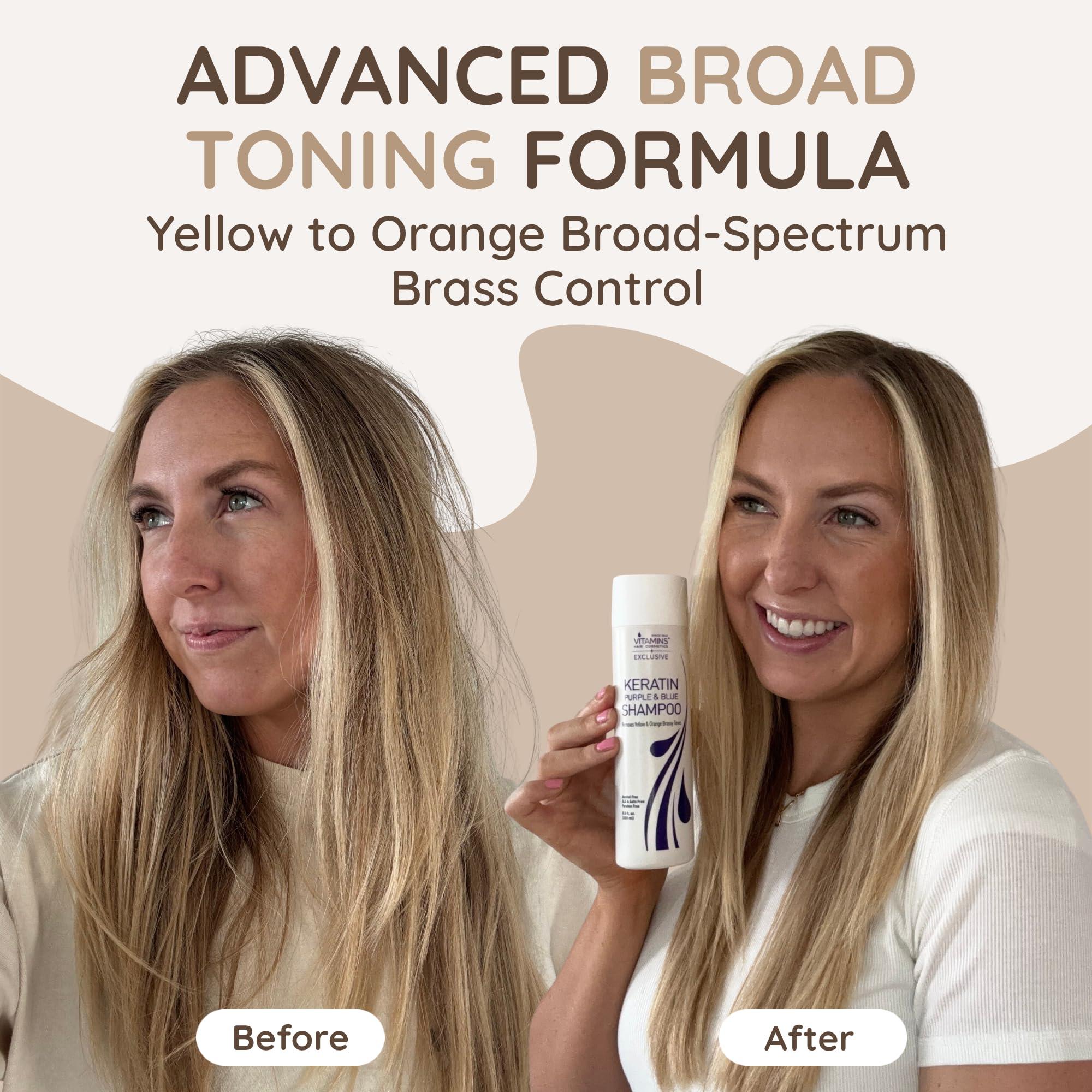 VITAMINS hair cosmetics Vitamins Keratin Purple Toning Shampoo - Violet Blue Brassiness Toner for Bleached ICY Blonde Platinum Silver White Grey Ash Gray or Colored Dry Damaged Brassy Hair