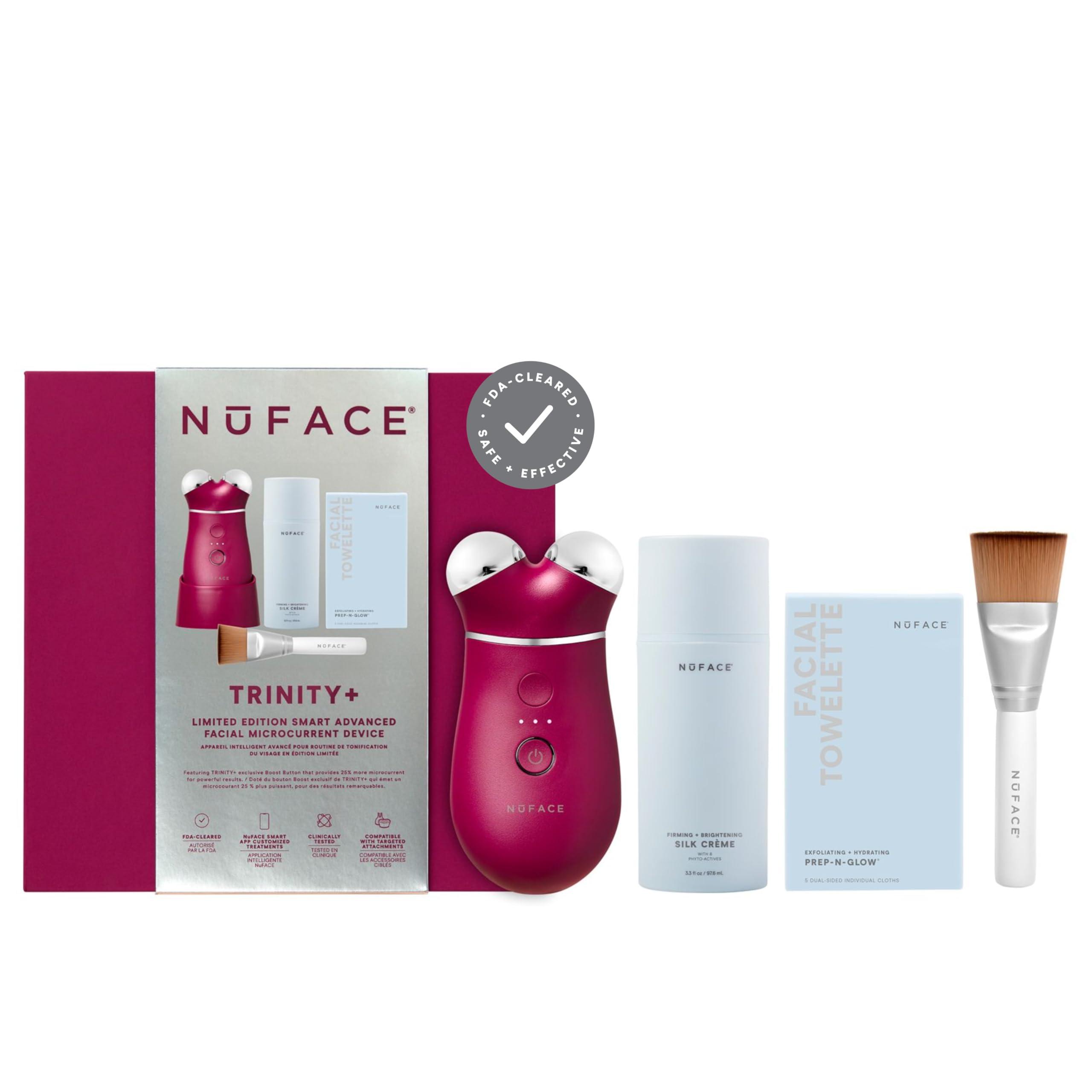 NuFACE NuFACE TRINITY+ Microcurrent Facial Device Kit - Limited Edition FDA Cleared Face Massager Device + Microcurrent Gel Activator, Cleansing Wipes & Brush - Velvet Rose