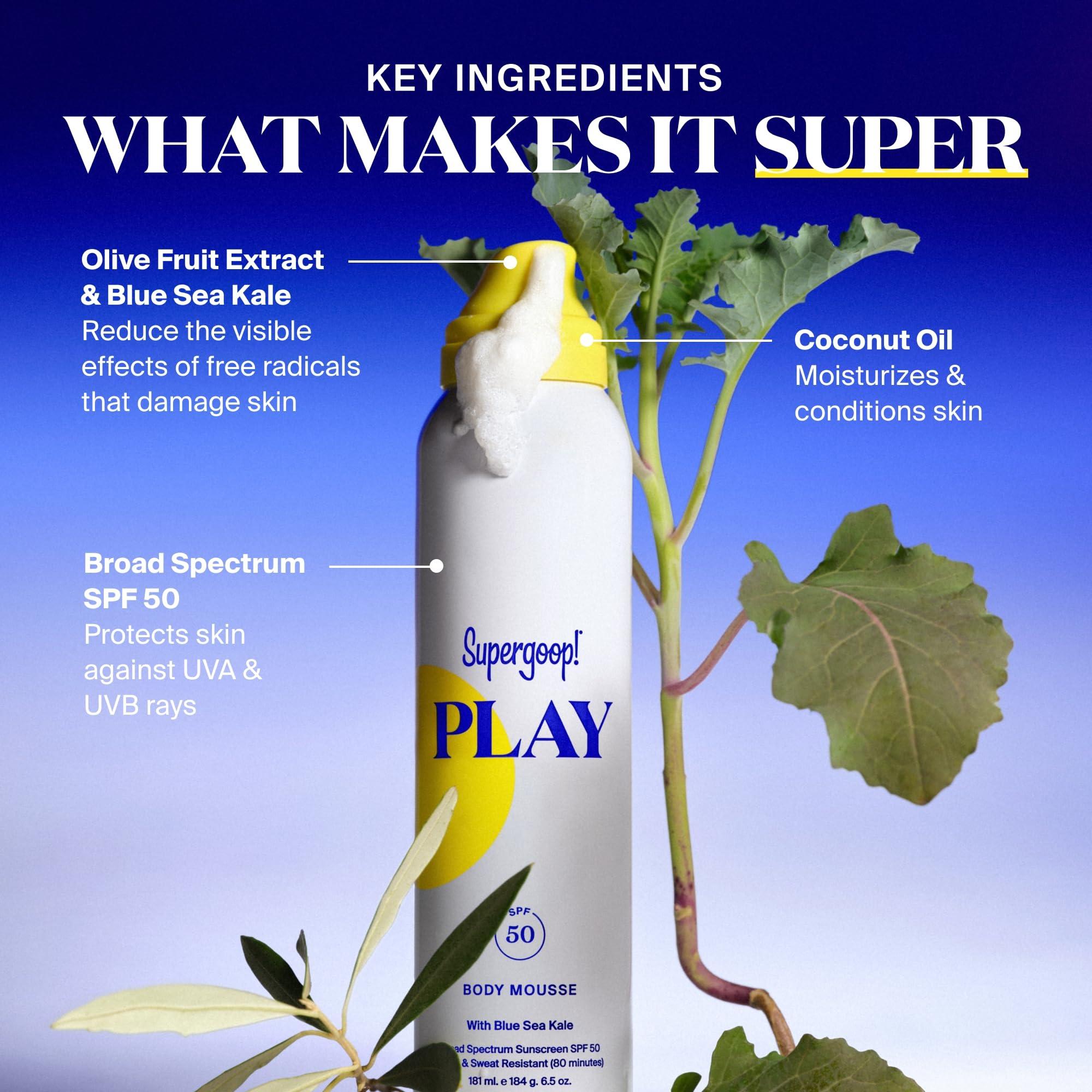 Supergoop! Supergoop! PLAY Body Mousse SPF 50 with Blue Sea Kale - 6.5 oz - Broad Spectrum Whipped Sunscreen for Sensitive Skin - Fun to Apply - Great for Active Days