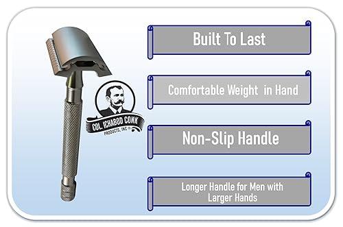 Col. Conk Products, Inc. Col. Conk Products, Inc. Model 713 "Liuetenant" 3-Piece Safety Razor with Long Handle. 69g Total Weight Gives A Close and Efficient Shave. Accepts All DE Blades