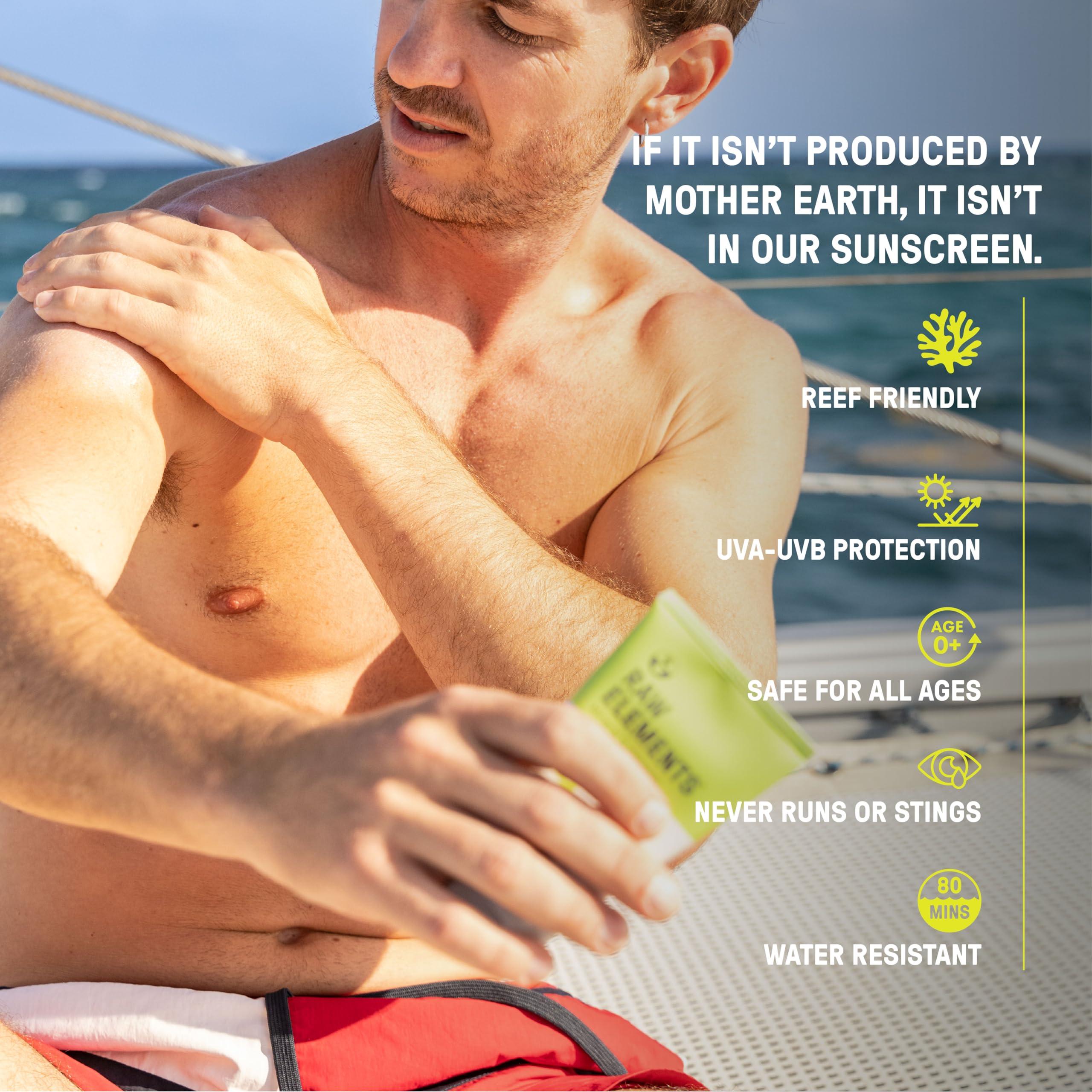 RAW ELEMENTS Raw Elements Face and Body Mineral Sunscreen SPF 30 Tube, Organic Sunblock Daily Protection, Non Toxic Reef Safe, Water Resistant, Cruelty Free, 3 oz (Pack of 1)