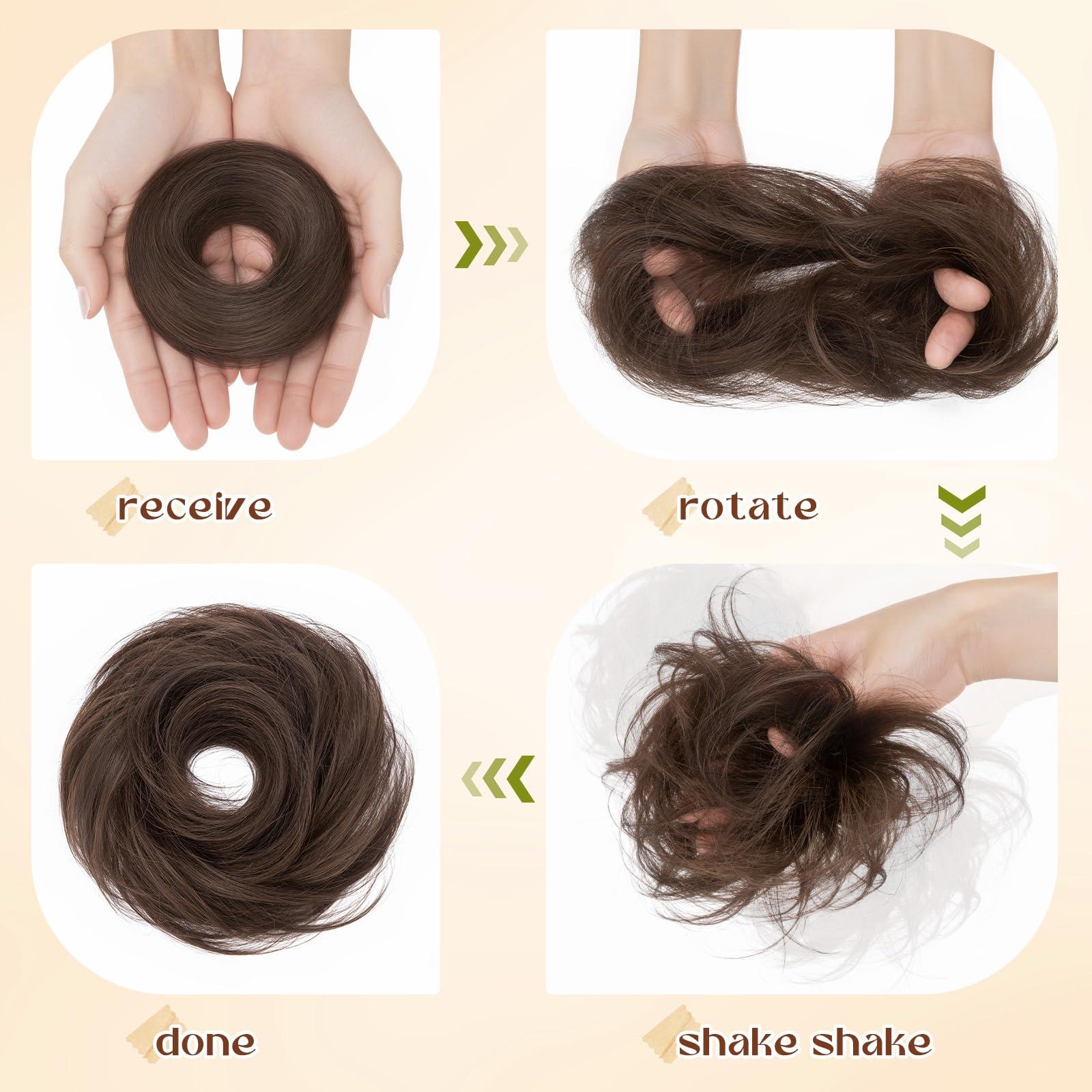 Hairro Hairro Messy Bun Hair Piece Human Hair Blonde Hair Bun Updo Elastic Band Scrunchies For Women Childrens Natural Faux Hair Bun Elegant Ballet Bun 25g #27 Dark Blonde