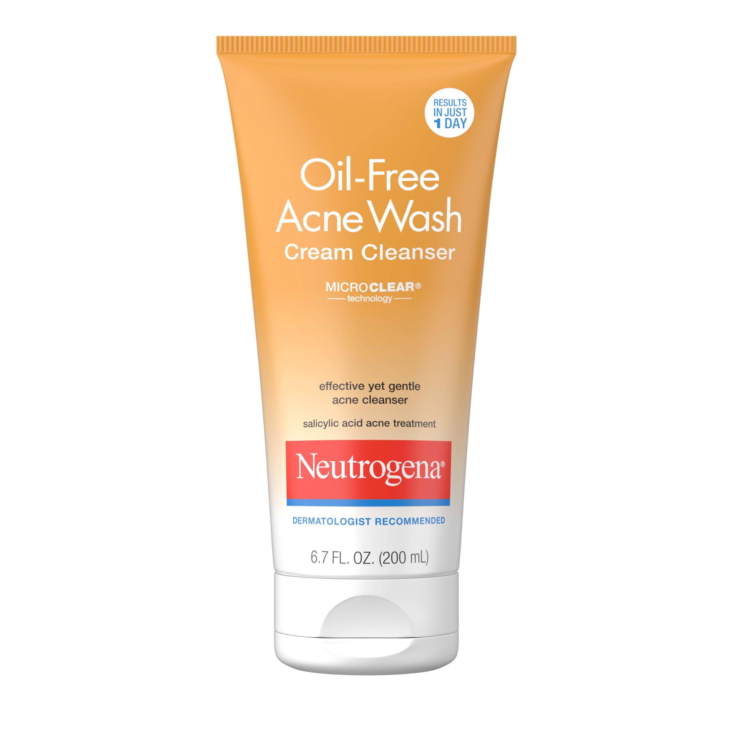Neutrogena Neutrogena Oil-Free Acne Face Wash Cream Cleanser with Salicylic Acid, Non-Comedogenic Acne-Prone Skin Cleanser, 6.7 fl. oz