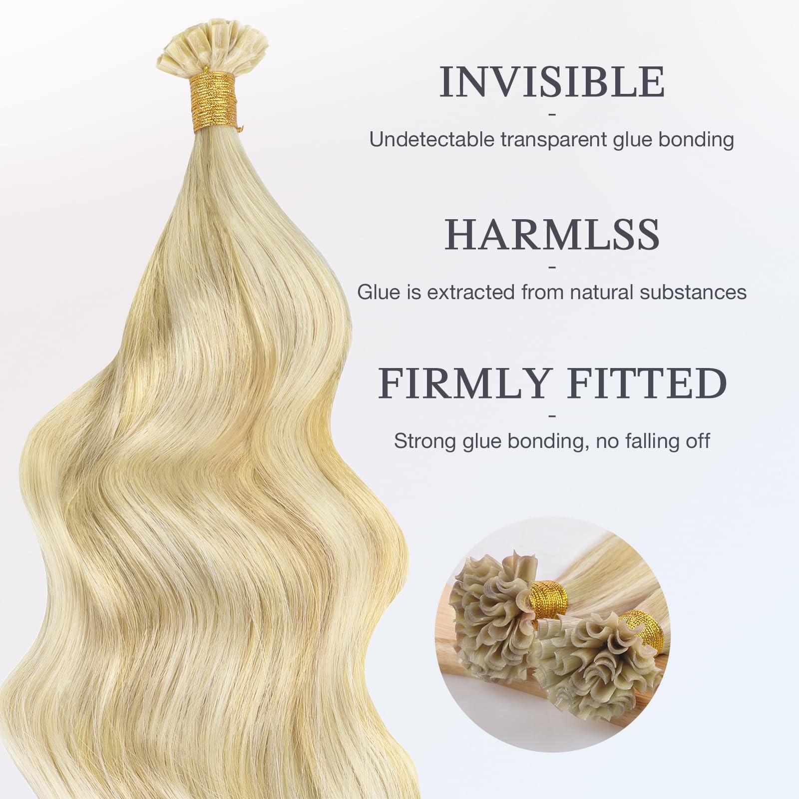 DOORES DOORES U Tip Hair Extensions Real Human Hair, 18 Inch 50g/50s, Dark Blonde Highlighted Bleach Blonde Invisible Human Hair Extensions for daily wearing
