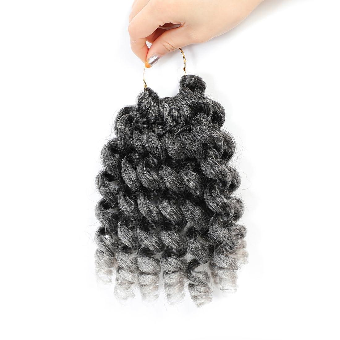 Aclovcy 8 Pack Jamaican Bounce Crochet Hair Curly Crochet Hair 8 Inch Wand Curl Crochet Hair For Black Women Jamaican Twist Braid Hair Short Crochet Curly Hair Extensions(8 Inch (Pack of 8),Tgray)